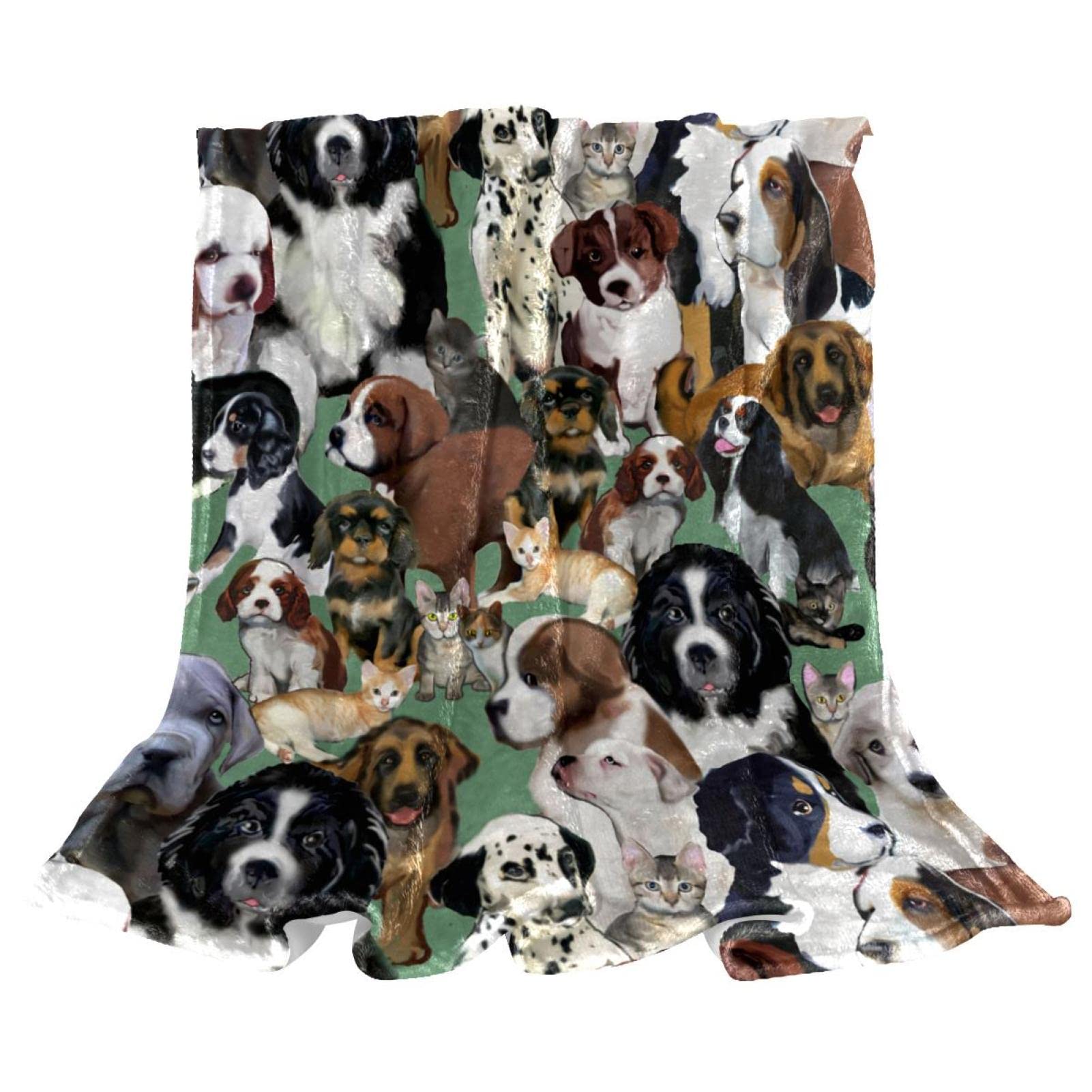 Couverture en peluche microfibre motif chiens pour une sieste douce