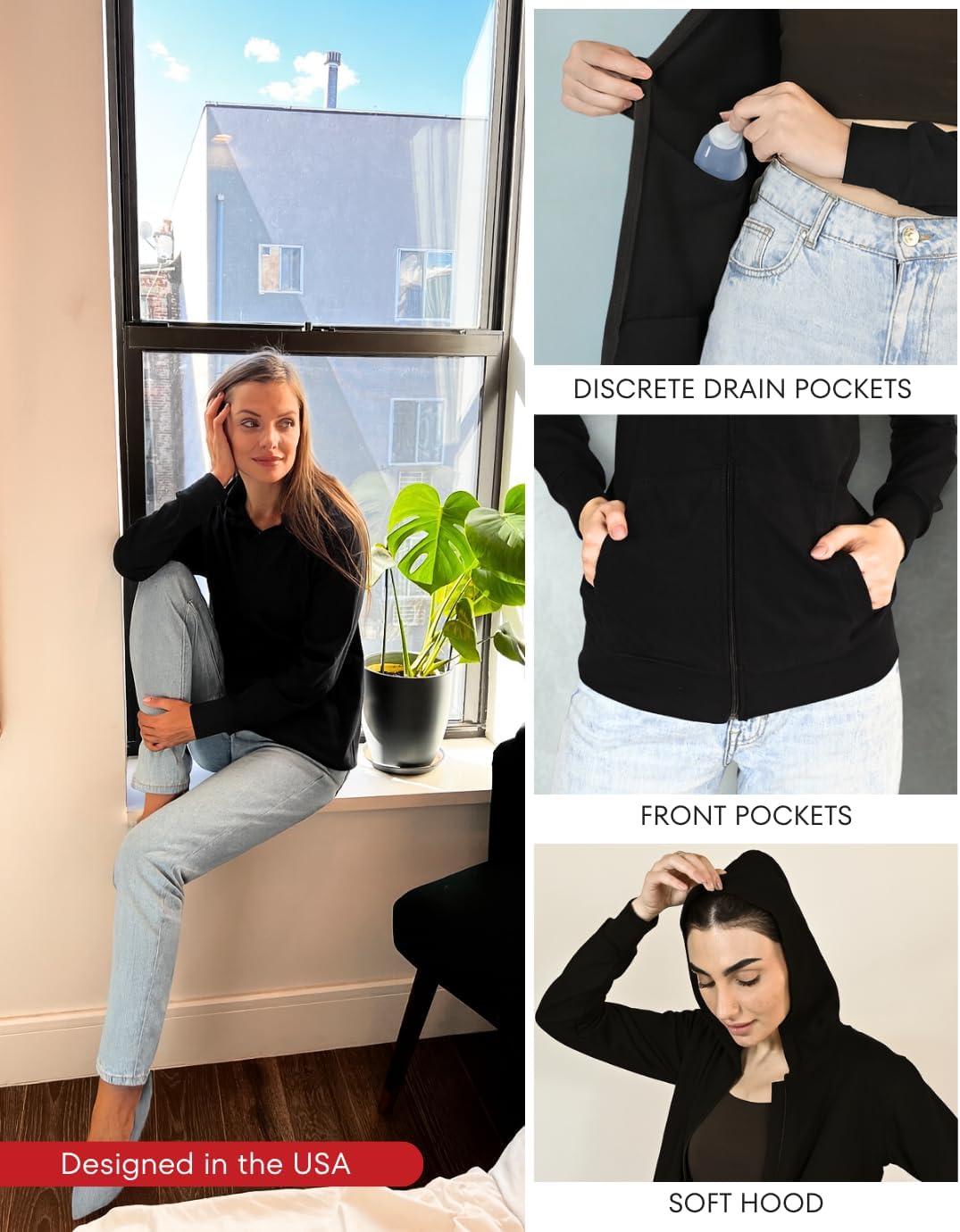 Inspired Comforts Mastectomy Recovery Hoodie with Drain Pockets - Image 2