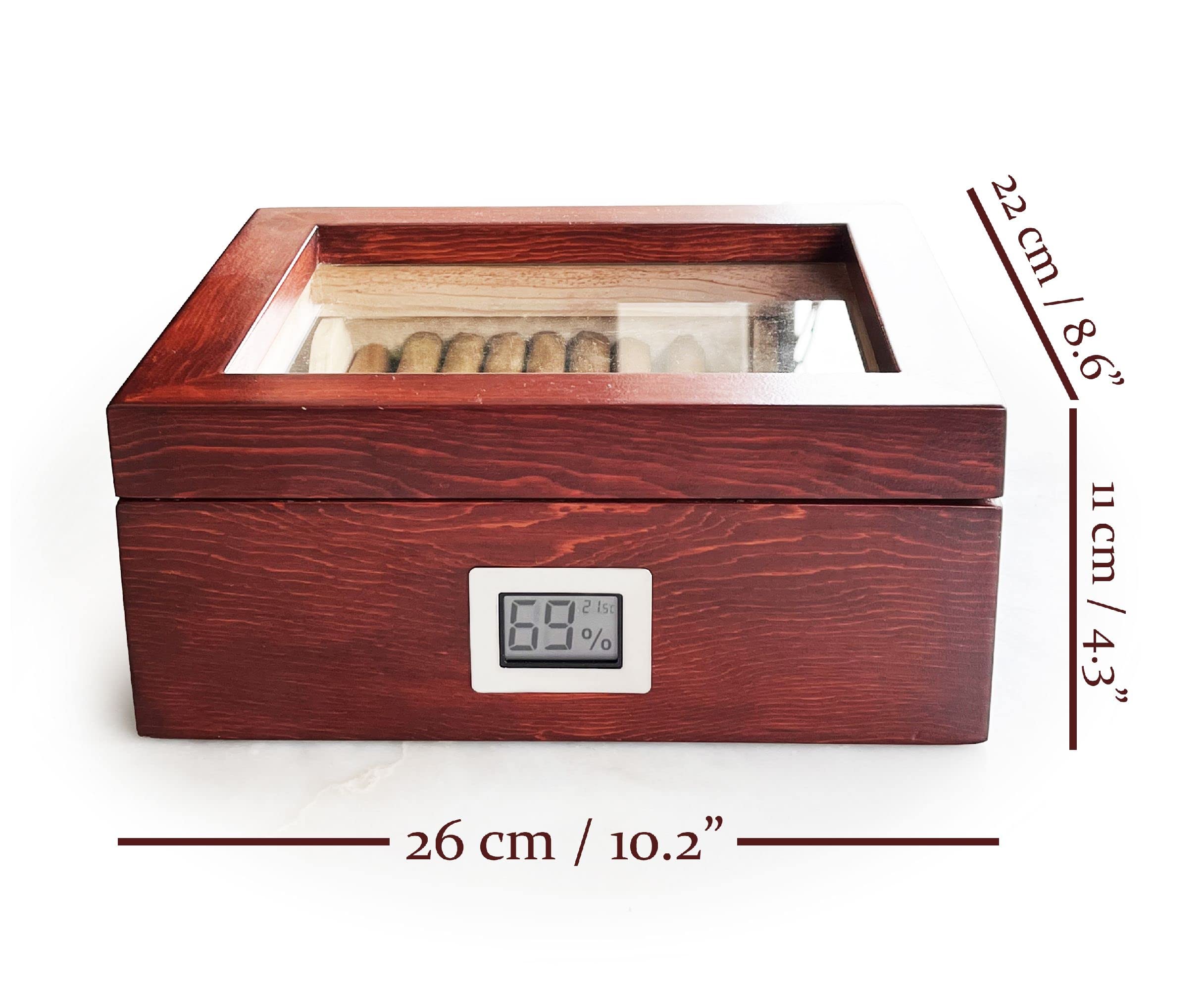 Zigarren-Humidor, Zedernholz, 25–50 Zigarren, mit digitalem Hygrometer, 2 Trennwände