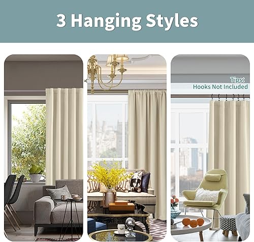 Miniatura 3 de BGment Cortinas opacas completas con forro de aislamiento térmico, 63 pulgadas de largo, bolsillo para barra y pestaña trasera, cortina de ventana