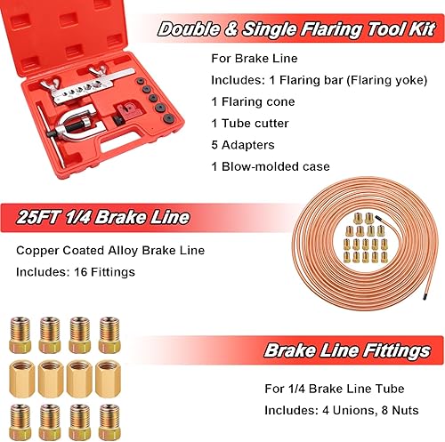 Miniatura 2 de Tnisesm Kit de línea de freno con revestimiento de cobre 14 de 25 pies + línea de freno de aluminio de cobre, kit de herramientas de doble y simple