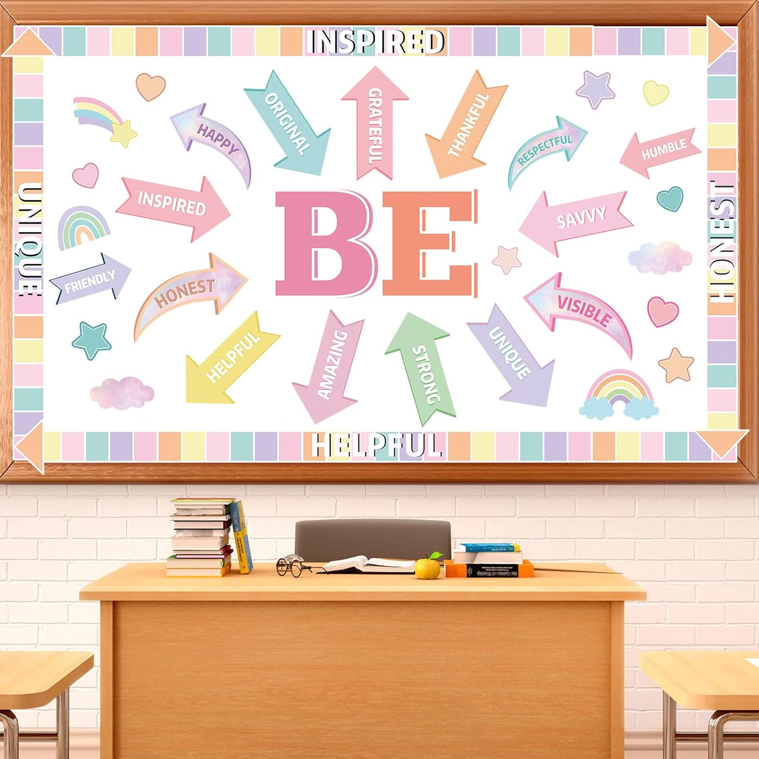 Pastel Affirmation Station Bulletin Board Set Pastel Be Motivational Classroom Decorations Positive Sayings Accents Bulletin Boards Inspirational Rainbow Arrow Sign Cutouts for Chalkboard Wall Decor