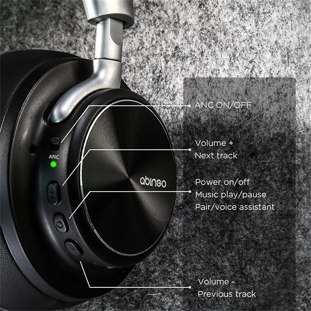 Cuffie Bluetooth Wireless sopra Ear Bluetooth, Rumori Attivi Ibridi Annullamento delle Cuffie, Comode Tazze Dell'orecchio, per PC Tablet Home Office Online,Nero