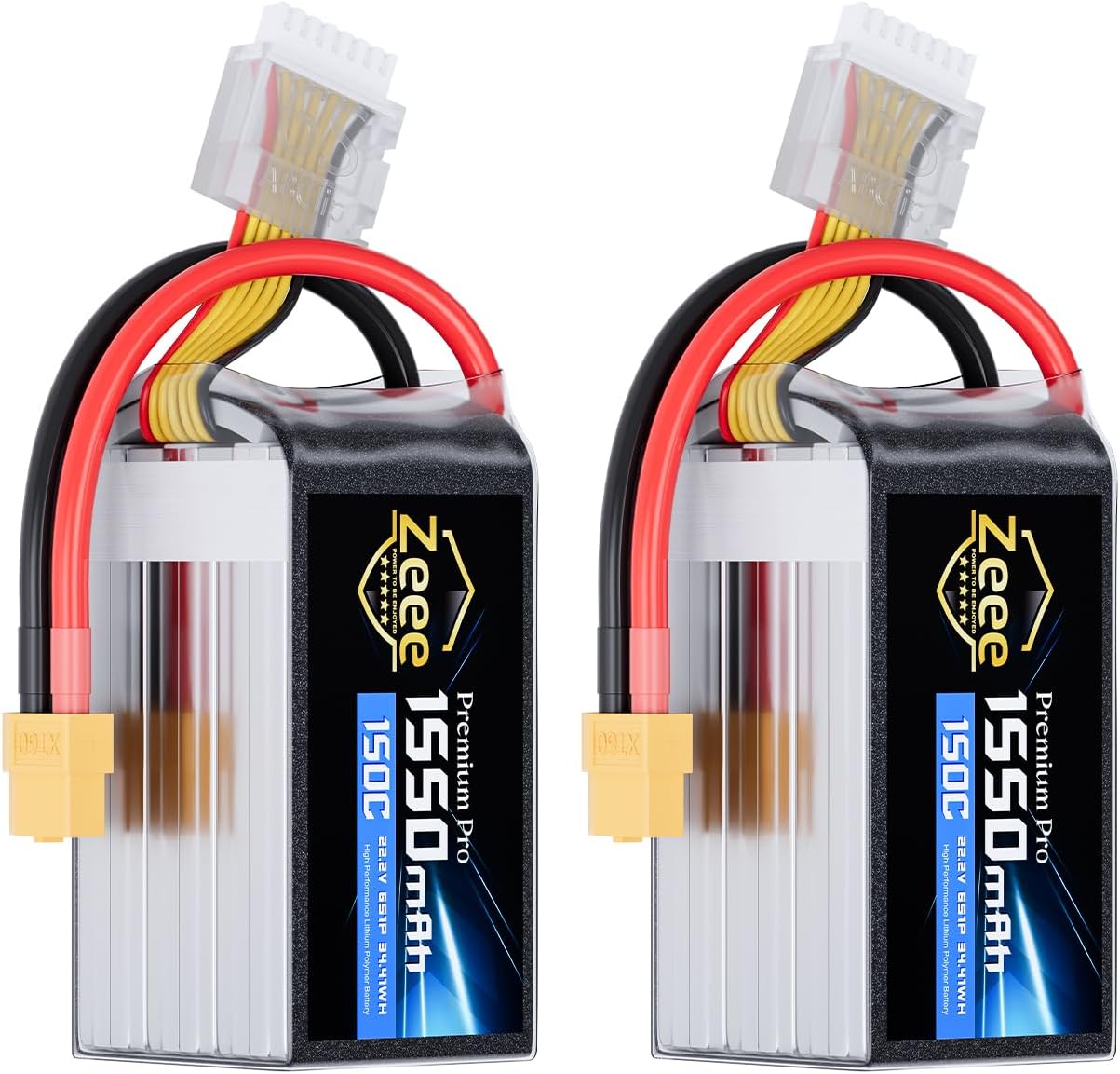Zeee Premium Pro 6S Lipo Battery 1550mAh 22.2V 150C Ultra-Low IR Soft Pack Lipo Battery with XT60 Connector for FPV Racing Quadcopter Drone Helicopter Airplane RC Car Truck Boat RC Models (2 Packs)