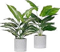 DerRose 2 Pack Artificial Tropical Faux Plants - Realistic 16" Fake Greenery for Indoor Home Office Desk Decor