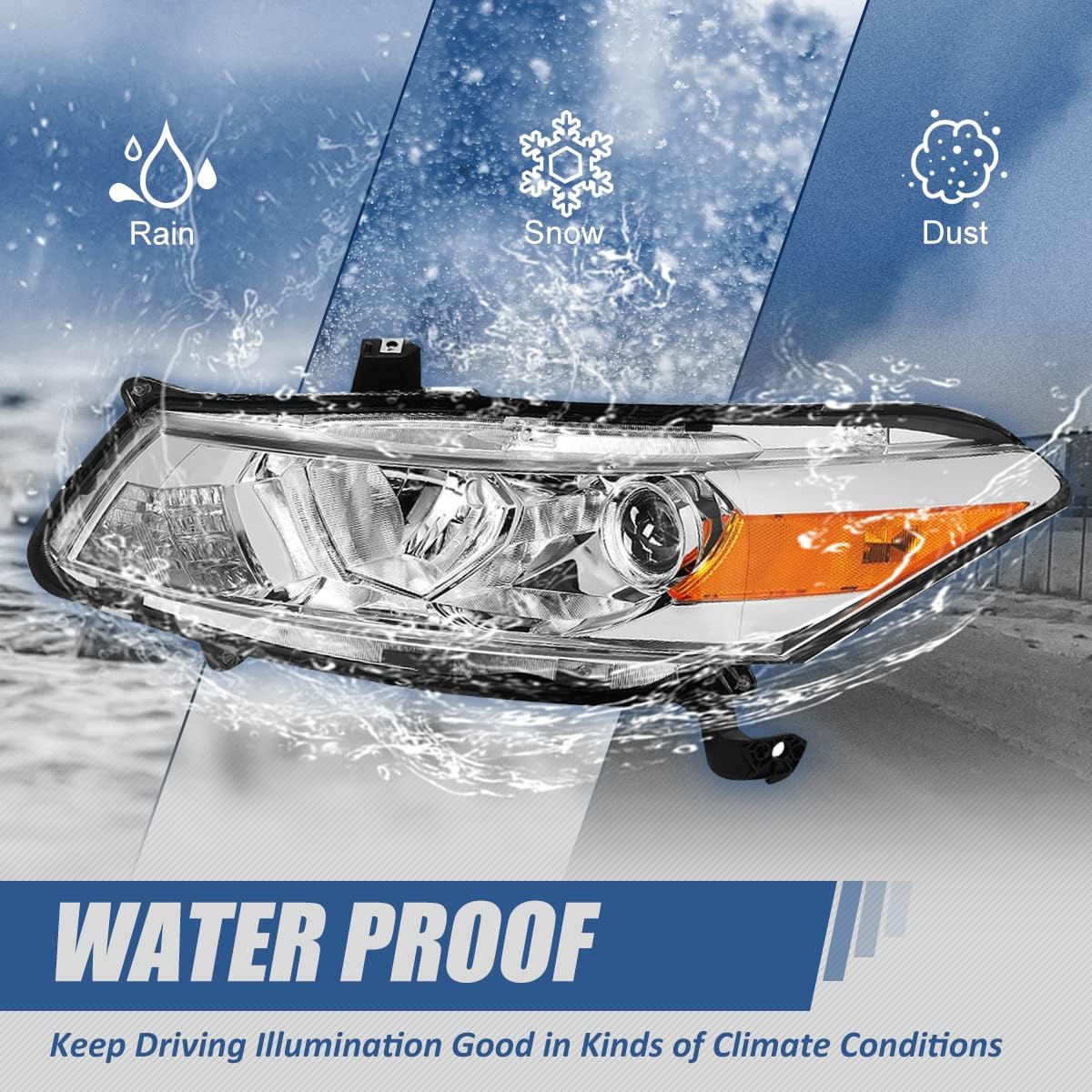 Auto Dynasty Headlights Assembly Compatible with 2008-2012 Honda Accord 2-Door Coupe, Driver and Passenger Side Halogen Headlamps Replacement w/Projector Low Beam, Chrome Housing Amber Corner