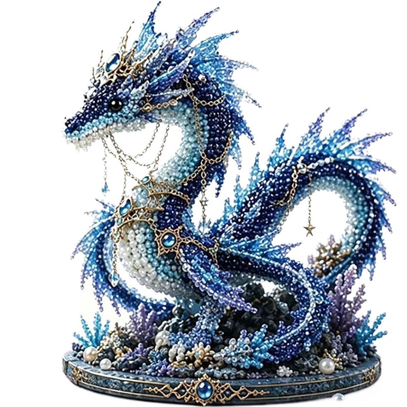 ANQKYO Mythical Ocean DIY Bead Kit for Beginners Mythical DIY Bead Kit for Beginners, 3D Beaded Animal Making, Underwater Embroidery Set(Sea Dragon)