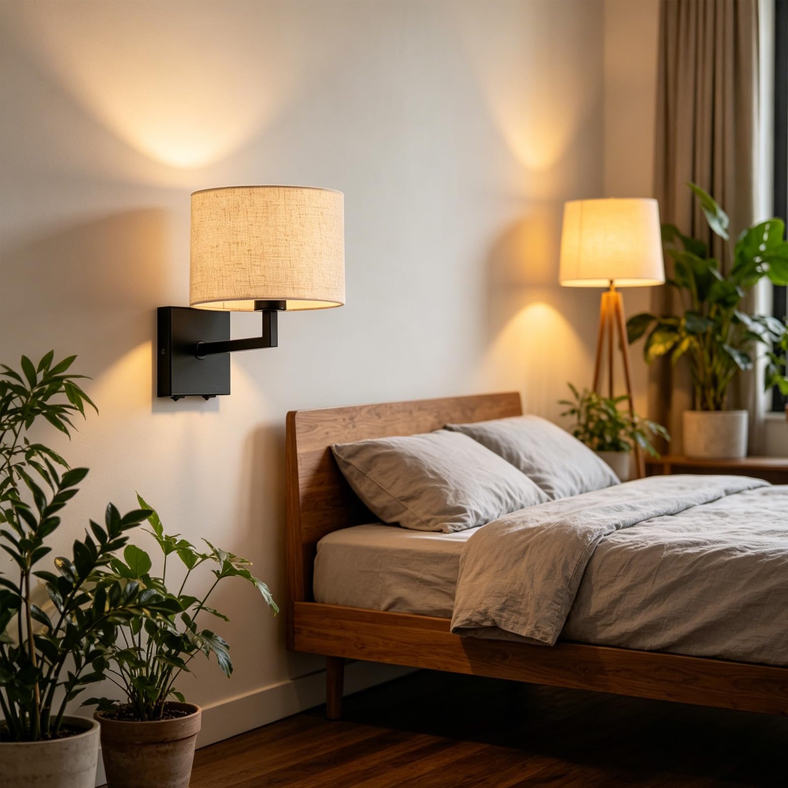 Lámpara de pared retro industrial E27 con pantalla de tela e interruptor negro 8