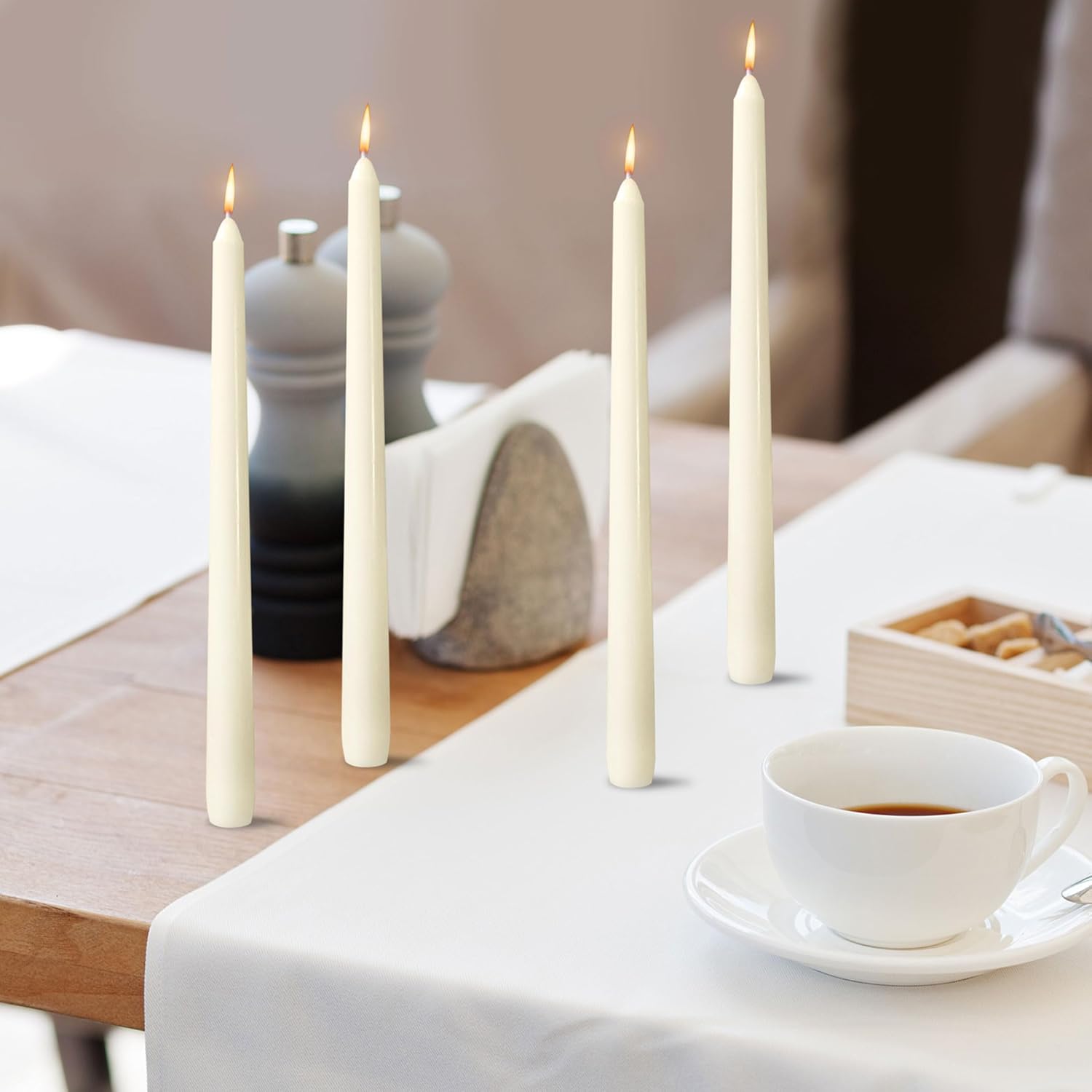 OSHINE 12 Pack Ivory Taper Candles Long Taper Candle 10 Inch Dripless Unscented Smokeless & Emergency 7-8 Hours Long Burning Tall Candlesticks Ideal for Weddings, Thanksgiving, Christmas, Dinner Party - Image 9