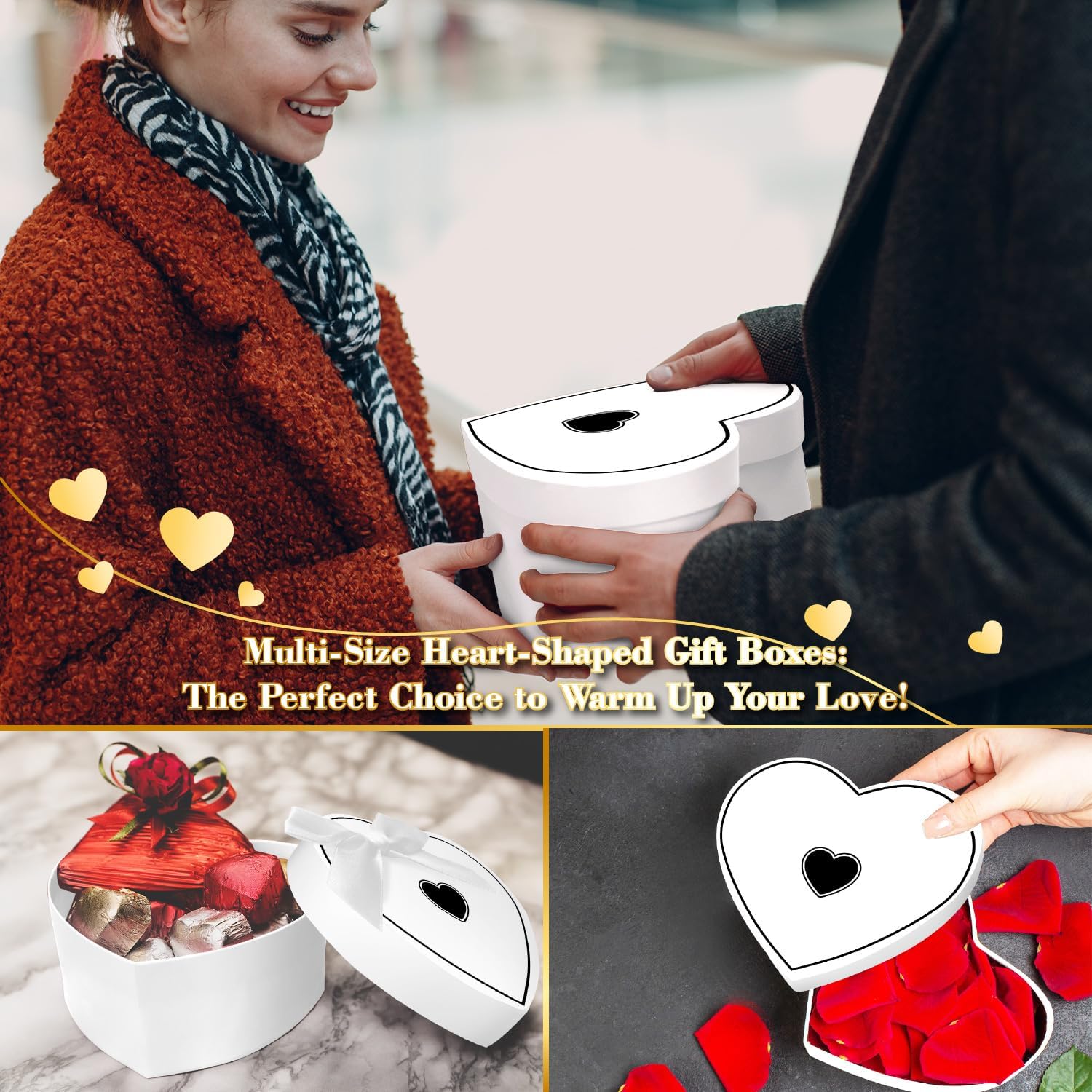 ysmile Valentine Gift Box with Lid, Heart Shaped Flower Box, Assorted Size Heart Nesting Box for Women Men Anniversary 8.2" White - Image 5
