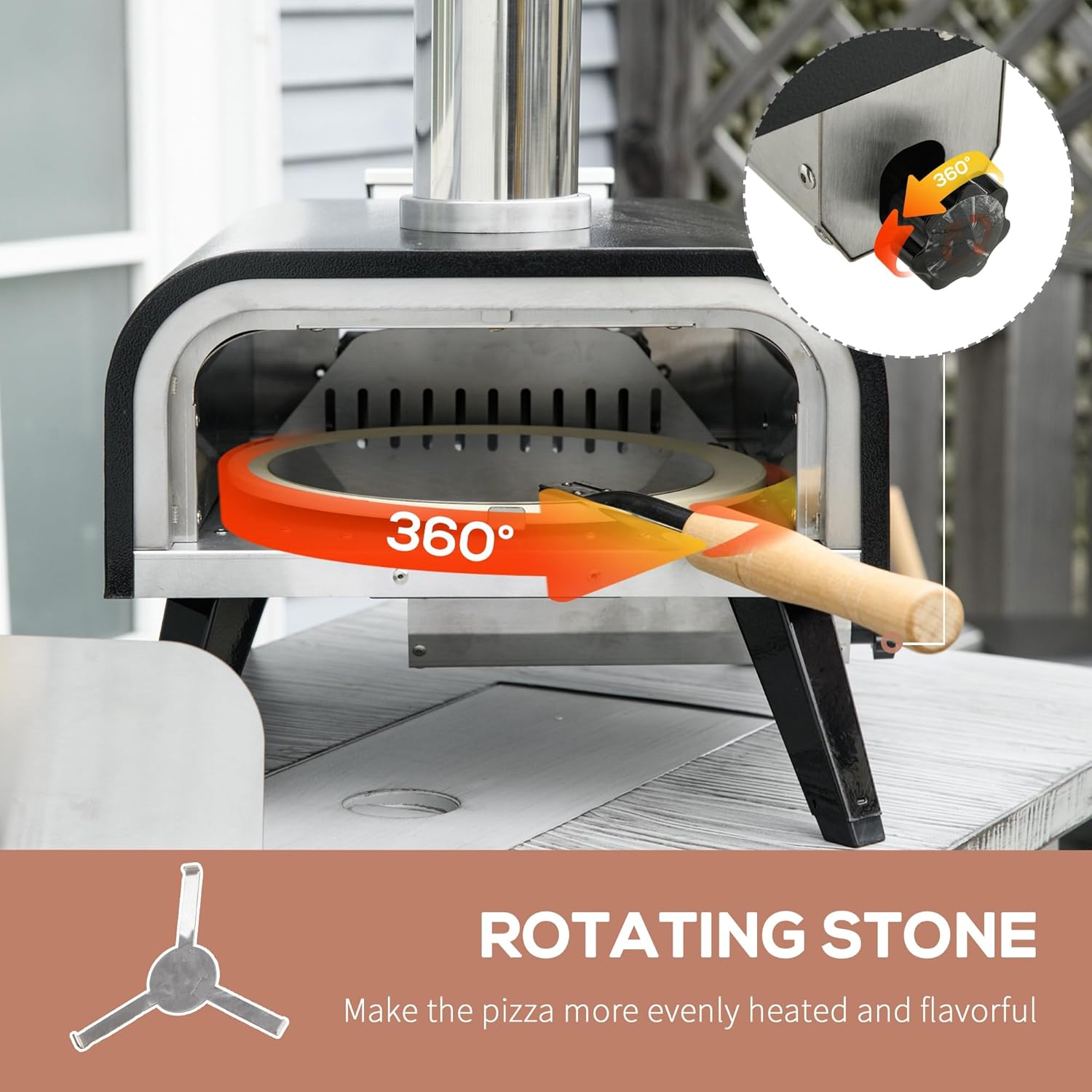 Outdoor Pizza Oven with 12" Rotating Stone, Peel and Cover, Portable Pellet Wood Fired Pizza Maker with Foldable Legs, Stainless Steel Pizza Grill for Outside, Backyard, Outdoor Kitchen