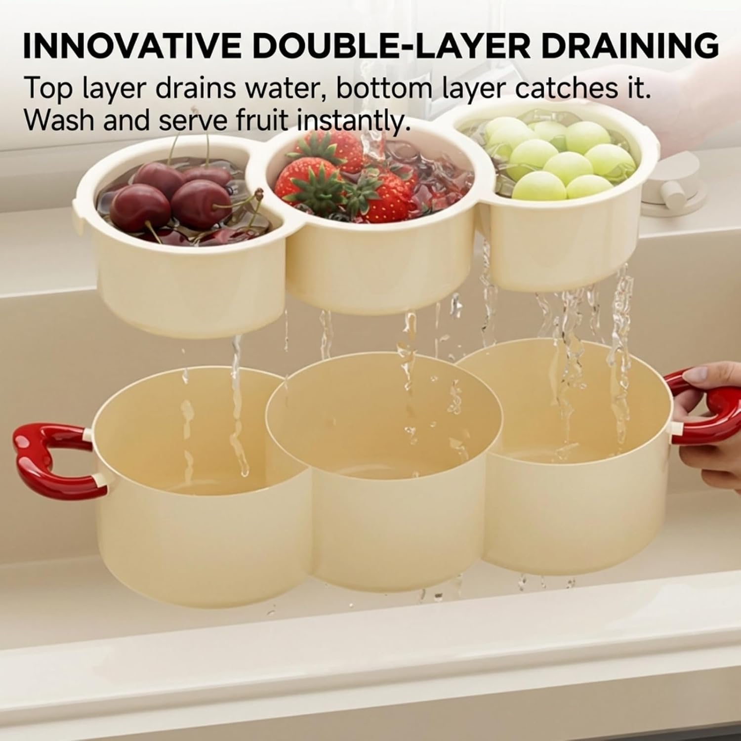 12 Inch Snackle Box Container - Double Layer Fruit Veggie Tray with Drain Basket, Divided Serving Platter for Party - Cream White