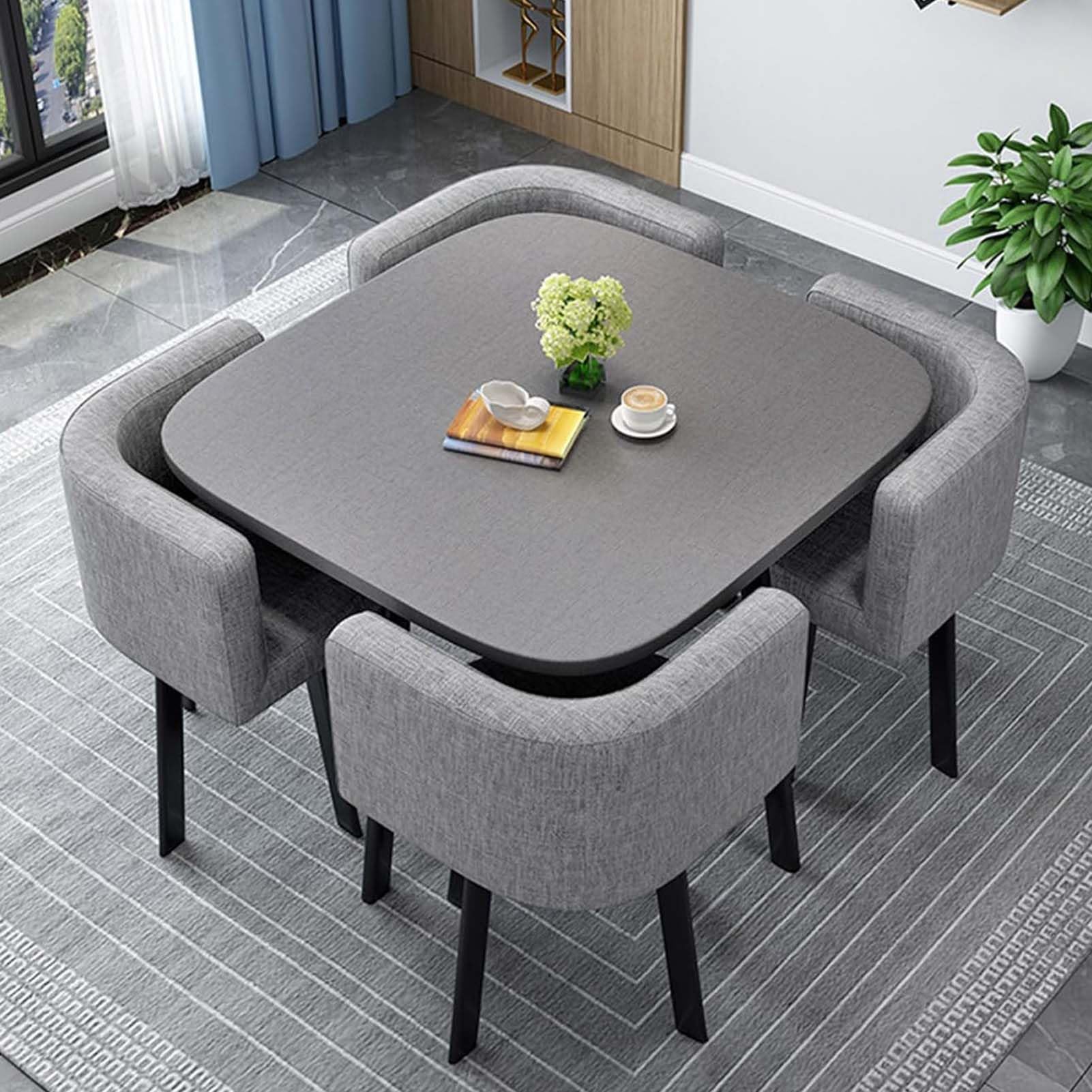 Elegante juego de comedor de madera de 5 piezas con 4 sillas, diseño moderno, multiusos, cuadrado de 70 cm, ideal para cocina, sala de estar o sala de conferencias. Muebles elegantes para el hogar.
