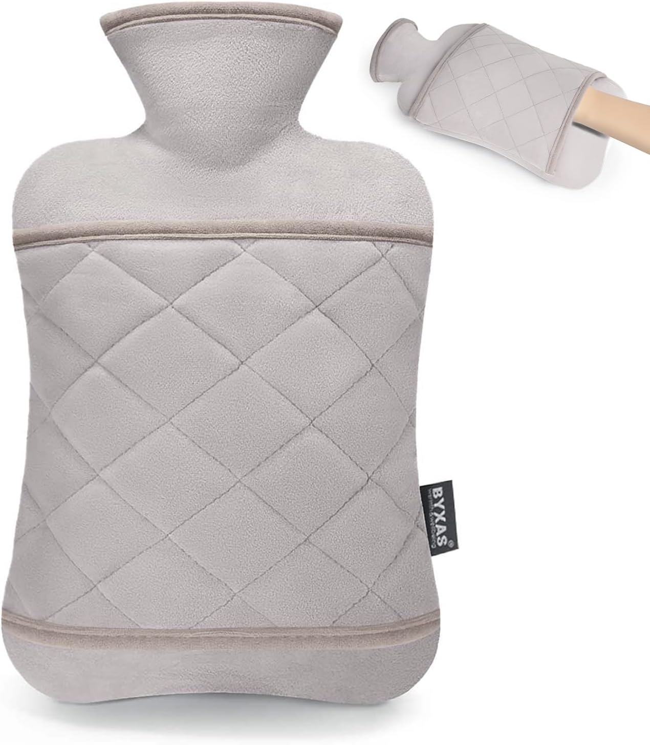 Hot Water Bottle with Hand Pocket Cover–2.0L BPA Free PVC Water Bag, Odorless Superior Material, Grey