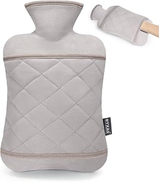 Hot Water Bottle with Hand Pocket Cover2.0L BPA Free PVC Water Bag, Odorless Superior Material, Grey