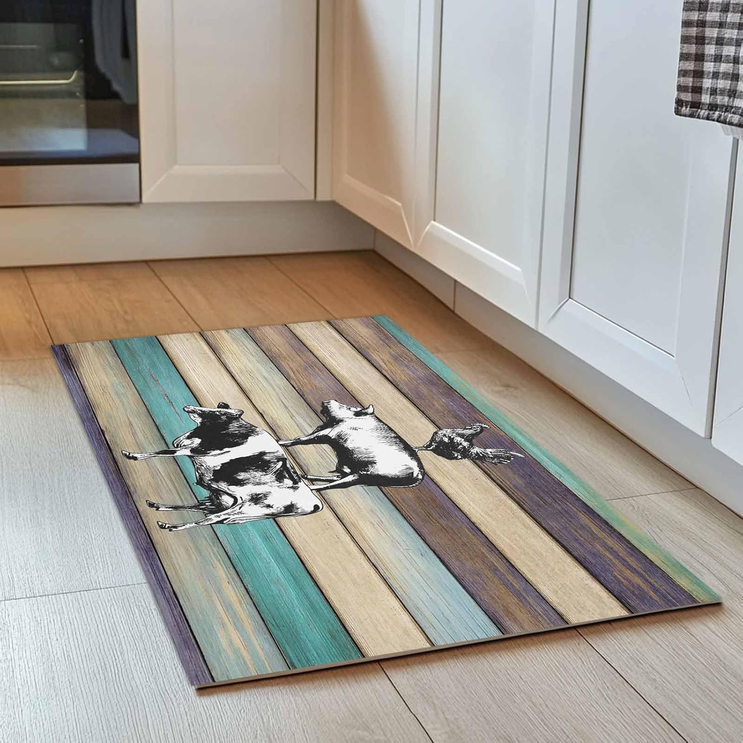 Farmhouse Doormats Entrace Door Rug, Retro Rustic Farm Animal Cow Pig Chicken Rugs Western Wooden Door Mat,Indoor/Bathroom/Kitchen/Bedroom/Entryway Floor Mat Decorative,Non-Slip Low Profile,20x31.5 in