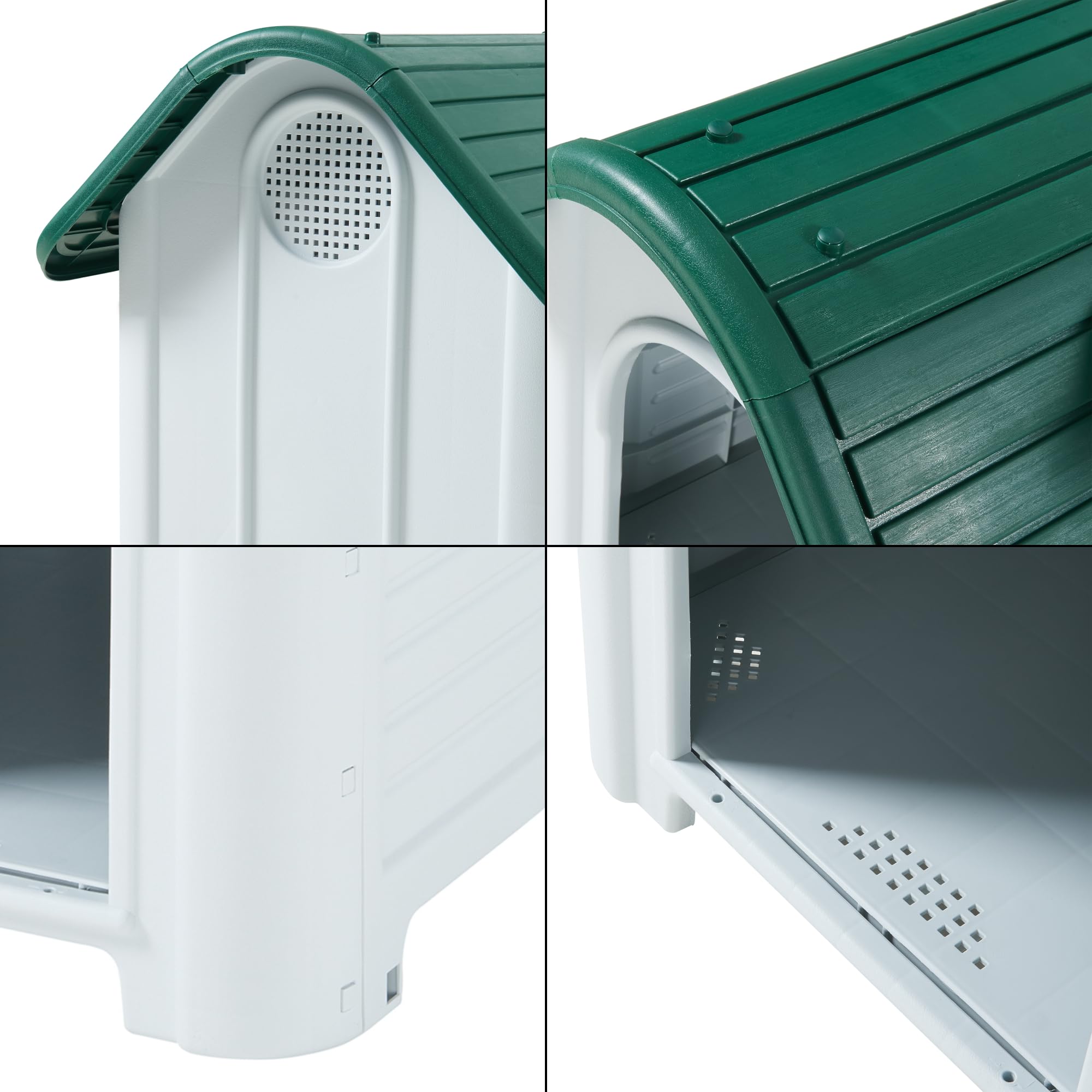 [en.casa] Hundehütte Outdoor Bello Hundehöhle wetterfest Hundehaus mit Dachluke und Lüftungsschlitzen 87 x 72 x 75 cm Kleintierhaus erhöhter Boden Kunststoff Weiß/Grün