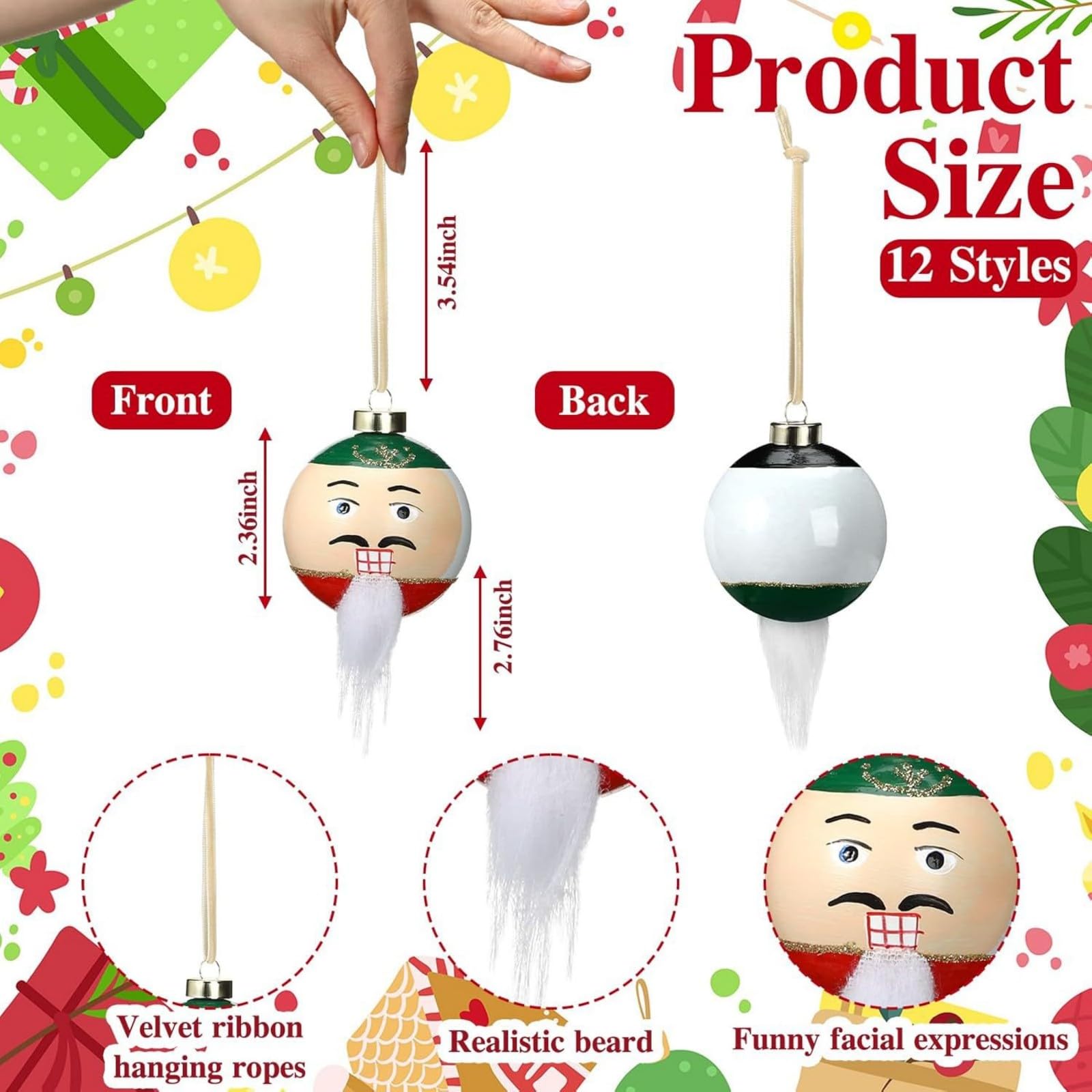 12 bolas inastillables para colgar en el árbol de Navidad, decoración para mantel, escalera, ventana, puerta, decoración irrompible