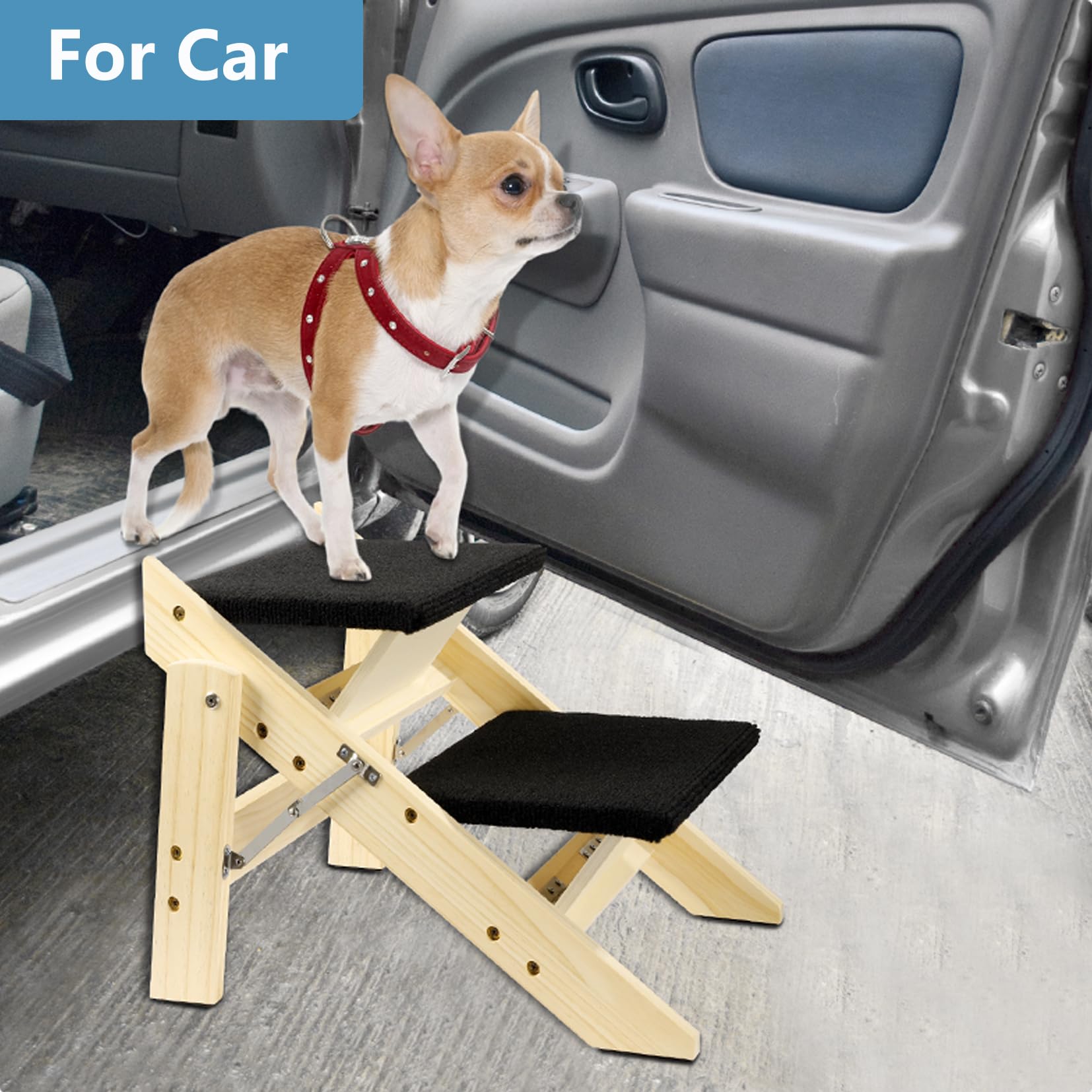 Rampa Pieghevole in Legno 2-in-1 per Cani con 2 Gradini, Scale Durevoli in Legno per Cani/Gradini per Animali Domestici per Cani di Piccola e Media Taglia, Scale per Animali Domestici-IT