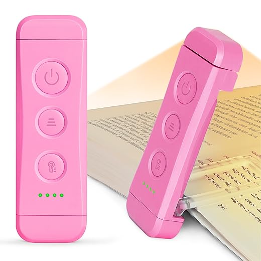 Glocusent USB Rechargeable Book Light, Portable Clip-on LED Reading Light, Reading Lights for Books in Bed with 3 Amber Colors & 5 Brightness Dimmable, Compact & Long Lasting, Perfect for Book Lovers