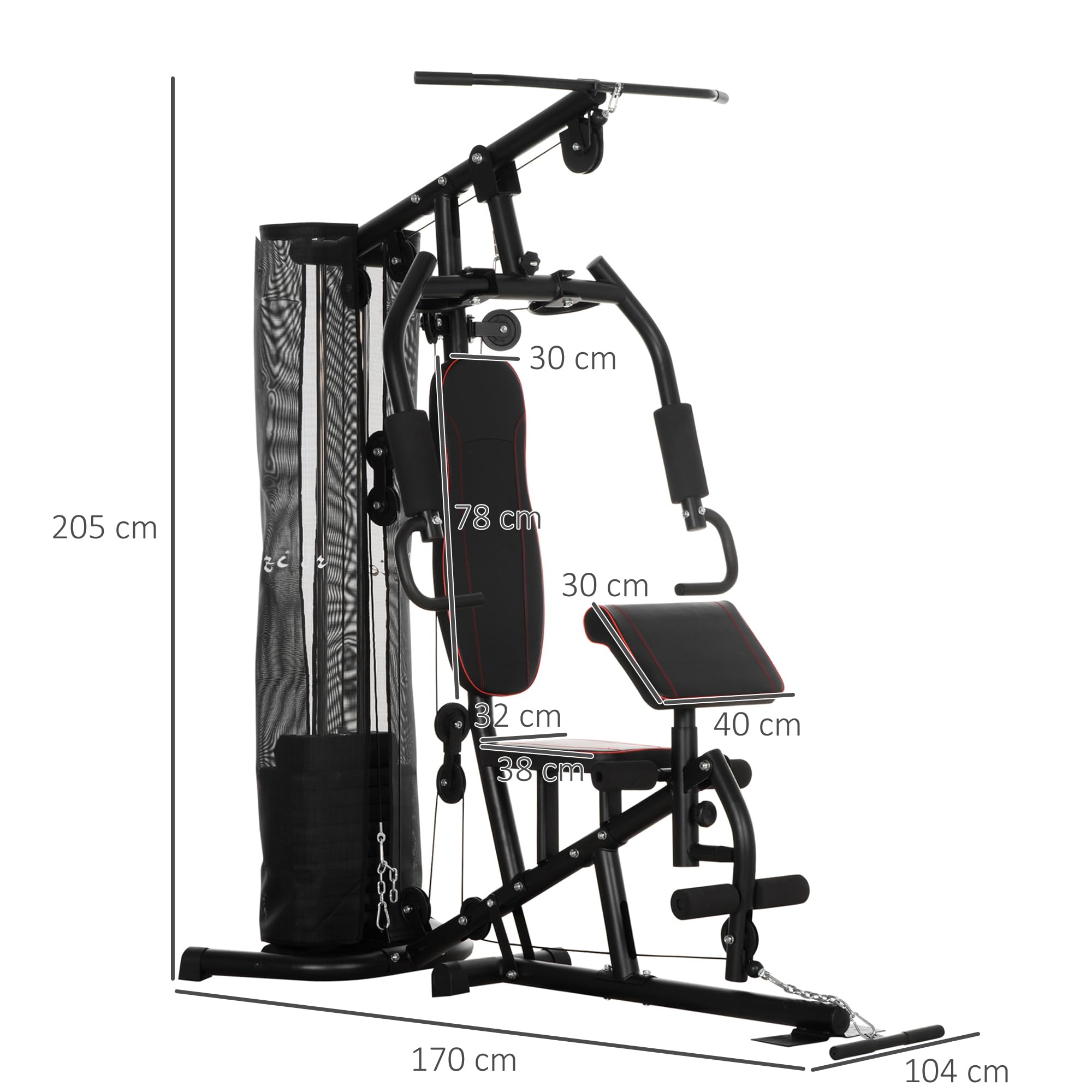 HOMCOM Multiestación Musculación Máquina de Musculación con Placas de Peso de 45 kg Polea y Prensa de Piernas y Pecho Carga 150 kg para Gimnasio Entrenamiento en Hagar Negro