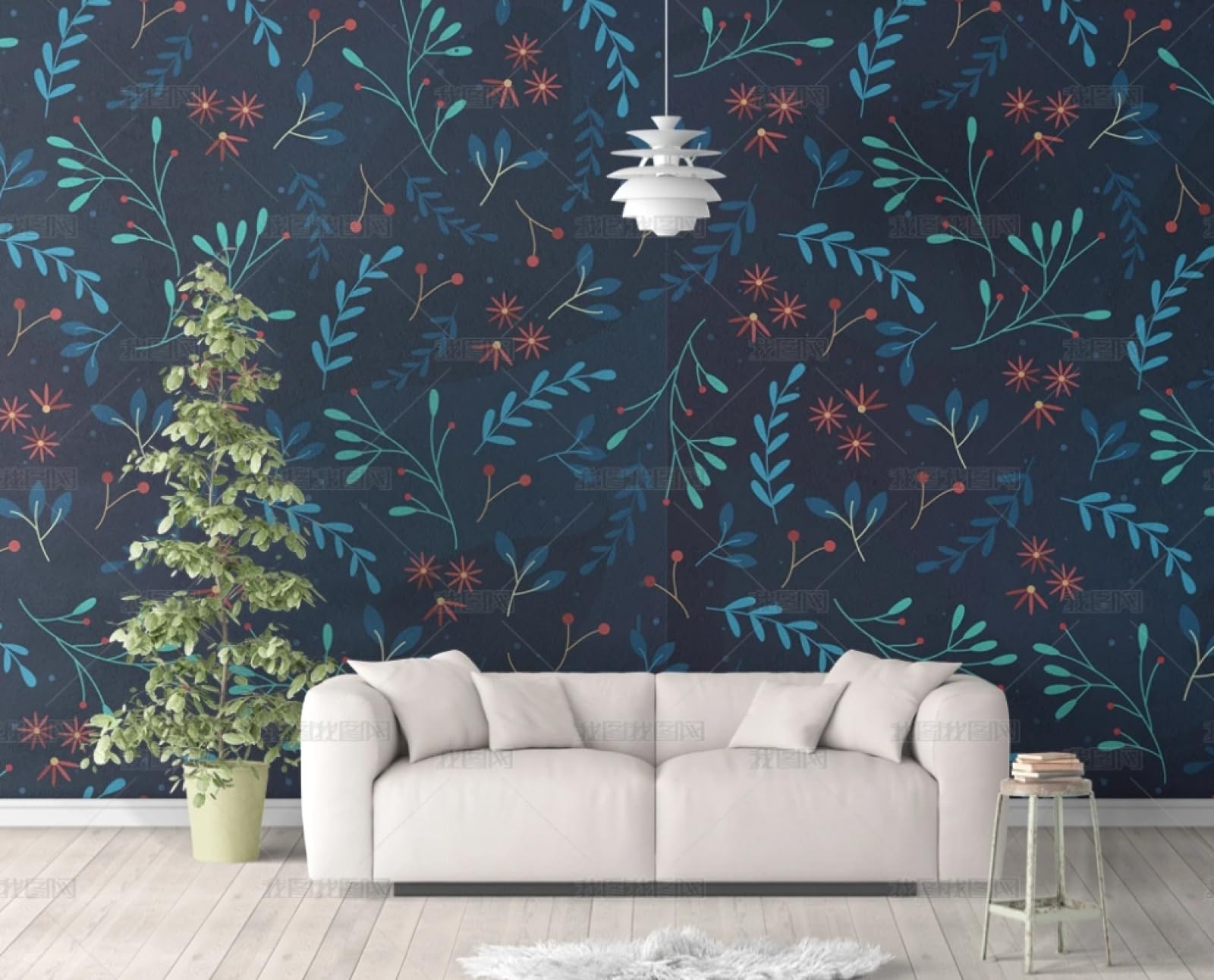 Papier peint autocollant en vinyle premium, revêtement adhésif floral bleu pour un design chic