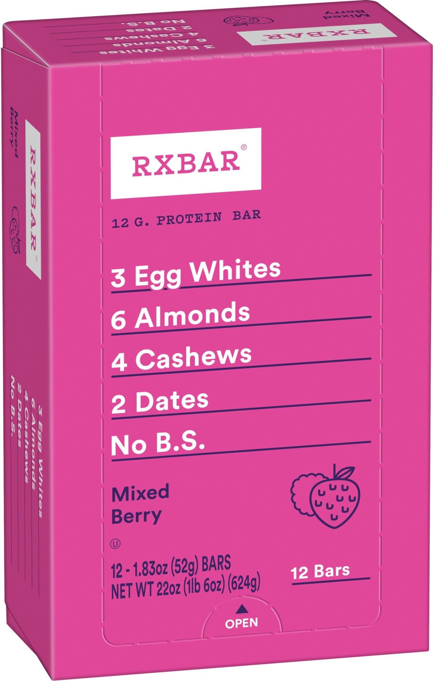 RXBAR Protein Bars, Protein Snack, Snack Bars, Mixed Berry, 12 Count (Pack of 1)