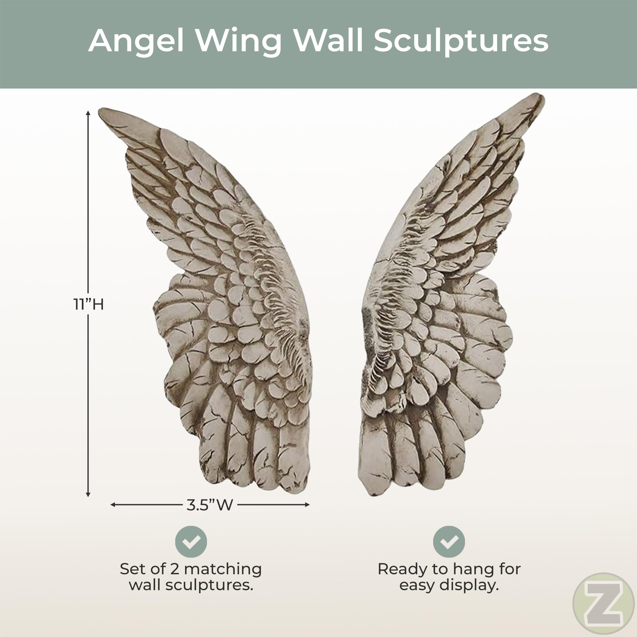 Amazon.com: Zeckos Set of 2 Distressed Antique White Angel Wing