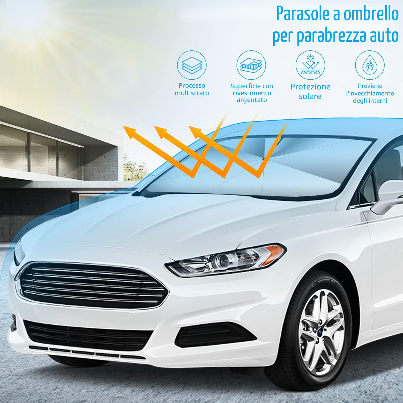 Ombrello Parasole Parabrezza Anteriore per Auto Parabrezza Parasole Auto Pieghevole Aggiornato Protezione UV Rotazione a 360 °Albero Proteggi la tua auto dai graffi 132 * 73 cm