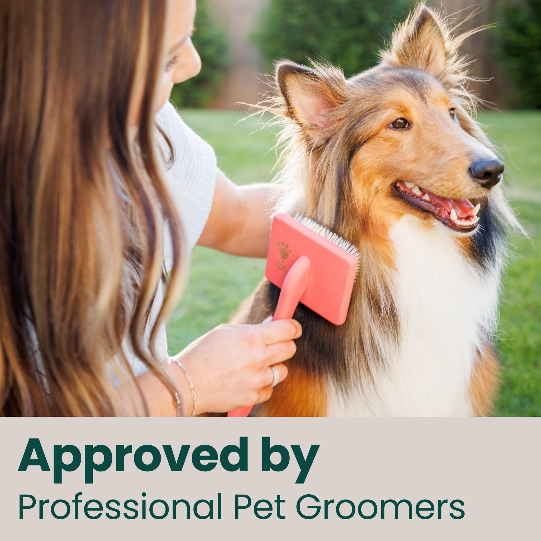 Cepillo para mascotas con pasadores de acero inoxidable para aseo de masajes suaves, desliza este cepillo universal para desenredar, desprendimiento de pelo y capa inferior, regalo ideal para mascotas