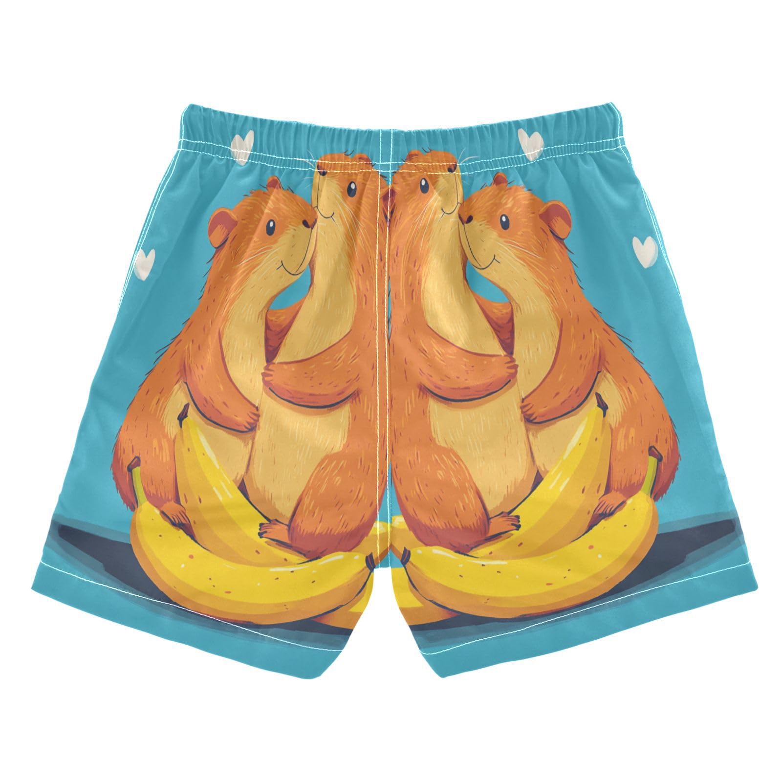 Jucciaco Boys Beach Board Shorts Capybara Cartoon Banana Quick Dry Swim Trunk Swimwear for Kids Multicolor