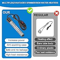 Vista 7 de Calentador de agua de inmersión portátil de 2000 W con control de interruptor y termómetro digital LCD, protector de acero inoxidable 304