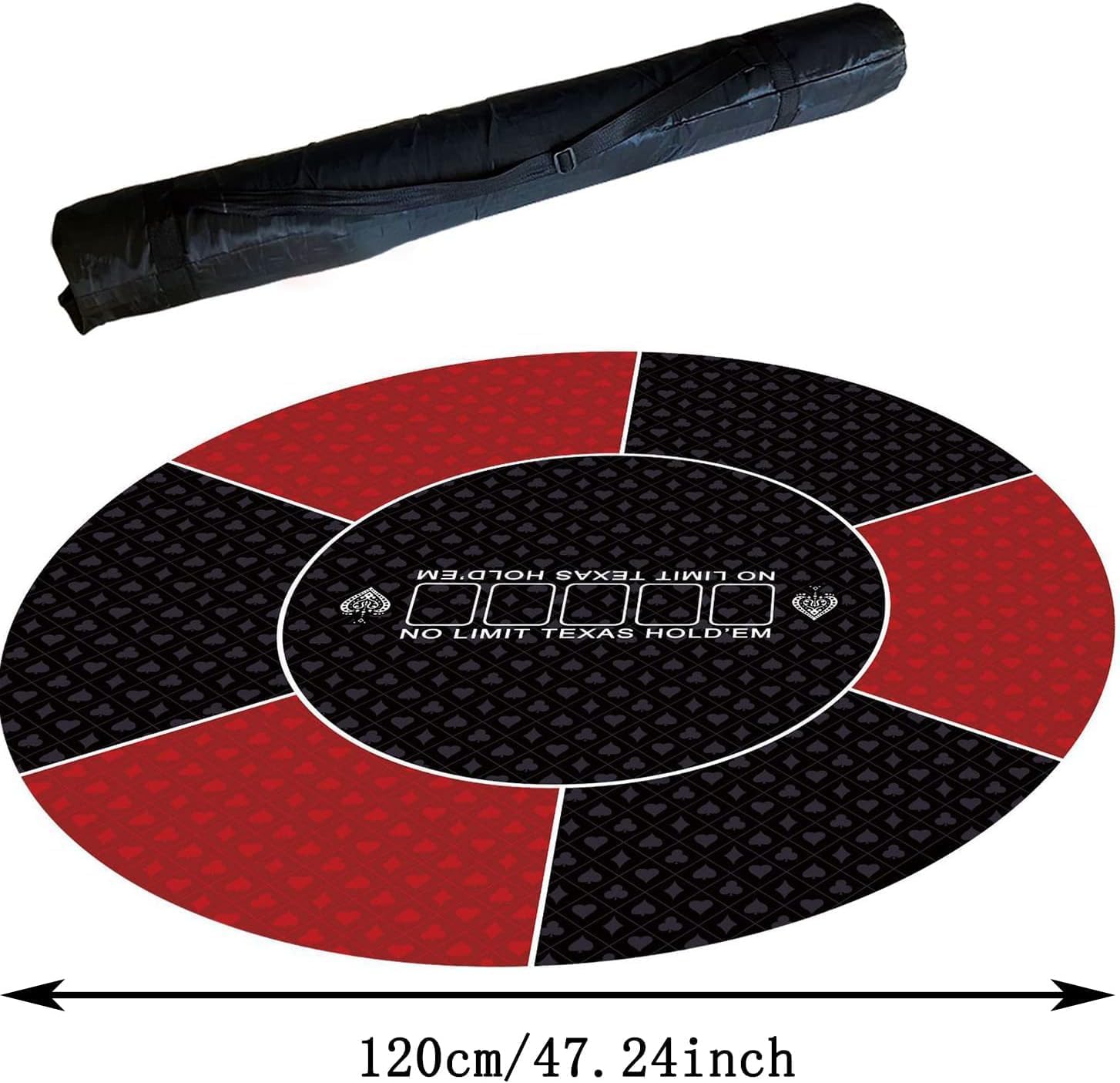 Poker Mat - Table Top Foldable Card Game Mat, Portable Round Poker Table Mat, Anti Slip Professional Texas Hold'em Table Top Layout, with Foldable Carrying Bag