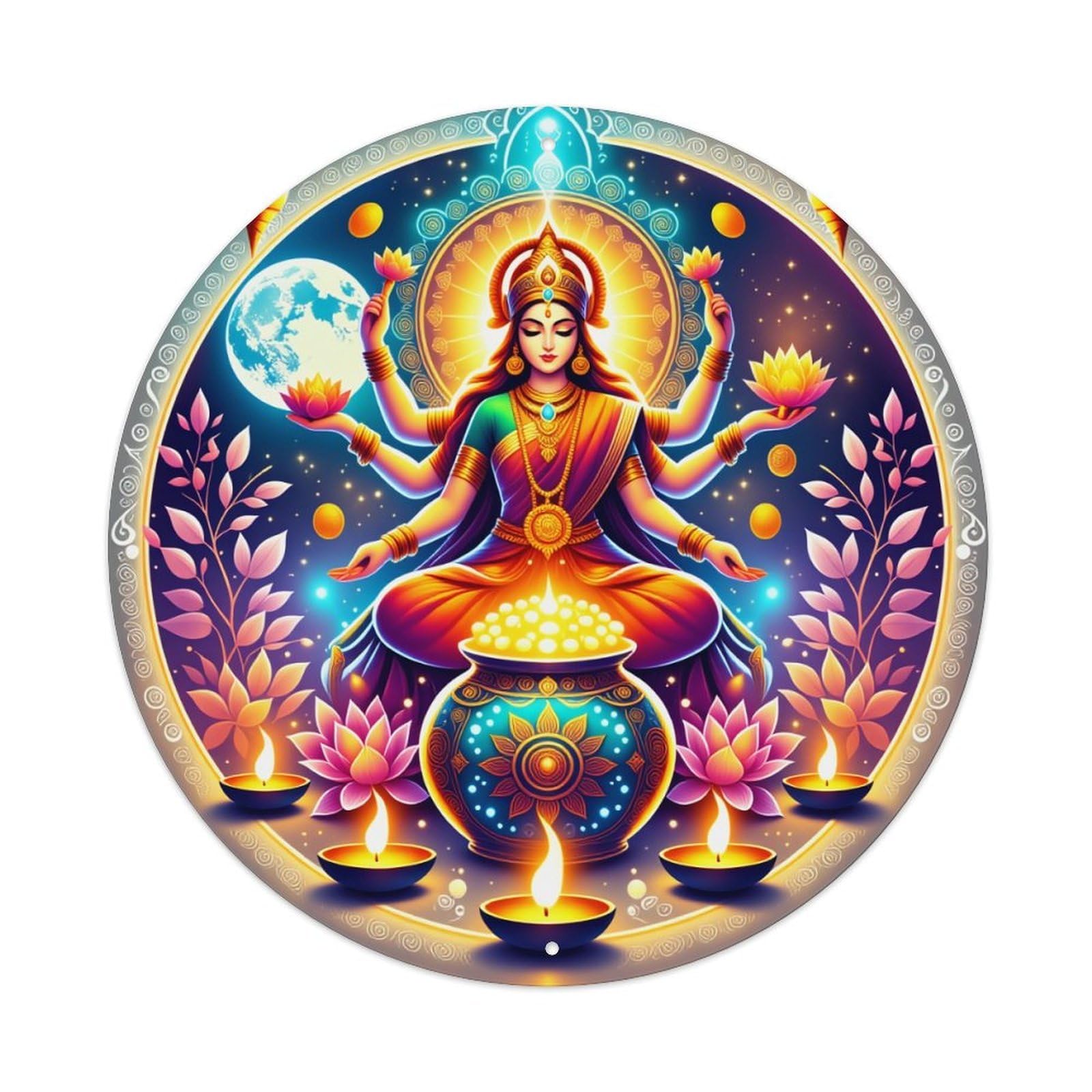 Divine Goddess With Lotus And Moon Metal Tin Sign Vintage Garden Bedroom Cafe Bar Man Cave Home Wall Decor Metal Poster 8x8 inches