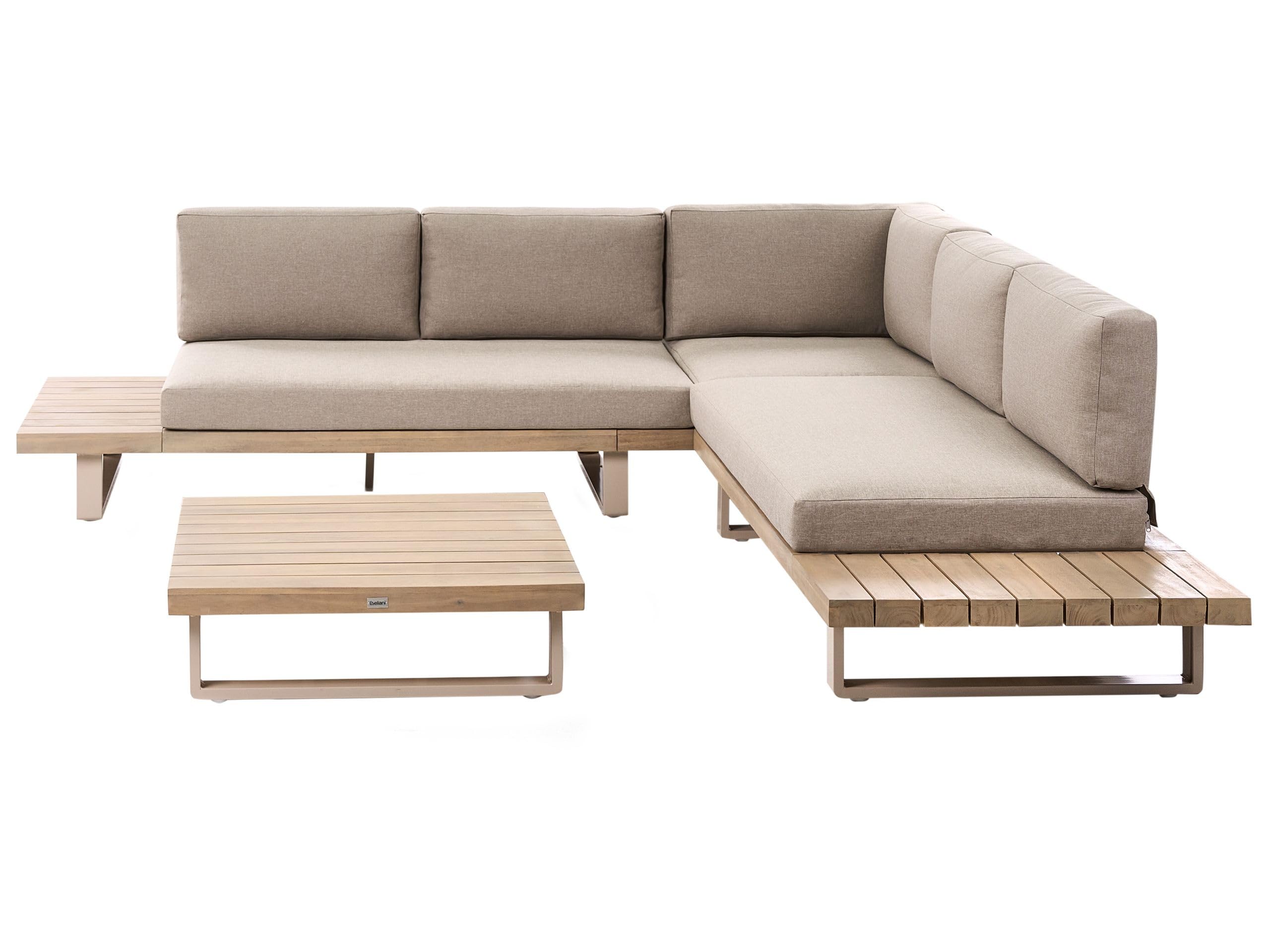 Beliani Lounge Set 5-Sitzer FSC Akazienholz Hellbraun mit Auflagen beige Taupe Mykonos
