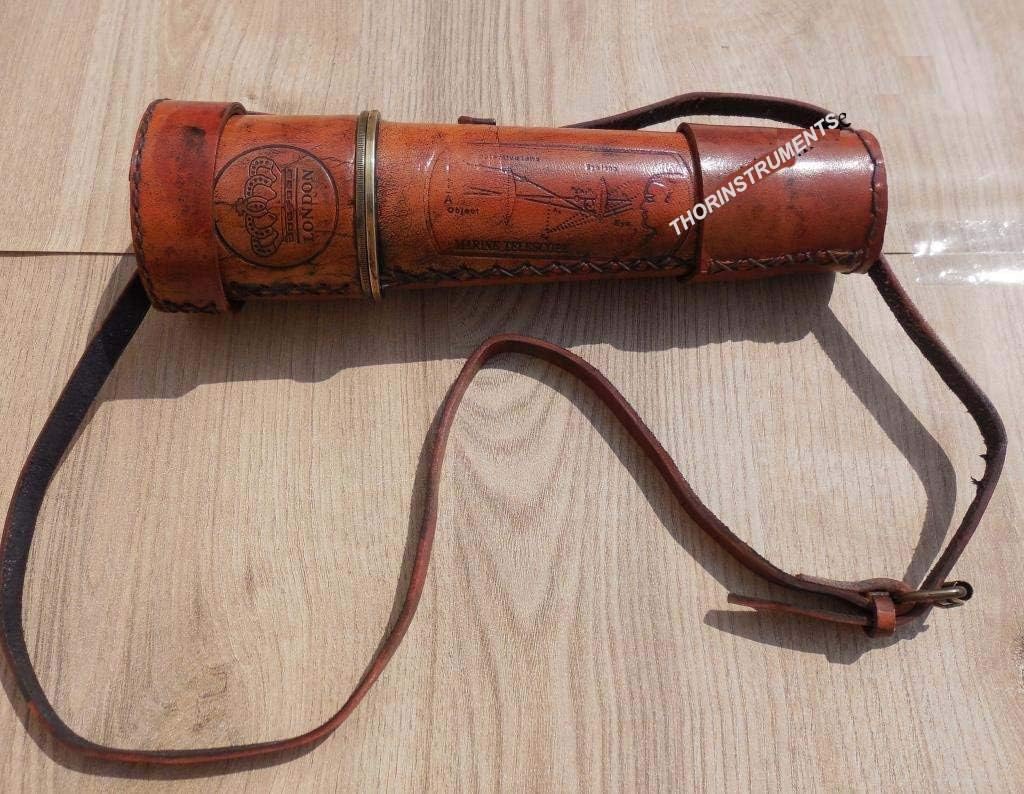 18' Ship Captain Brass Telescope with Spy Glass & Coverd Leather Rustic Vintage Home Decor Gifts
