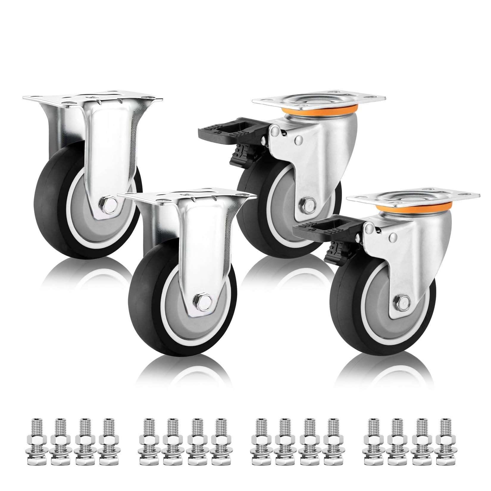 GYRAZXS Heavy Duty 3" 4" 5" Industrial Swivel Casters Quiet Thermoplastic Rubber Wheels for Furniture Replacement Swivel Wheels for Trolleys and Carts