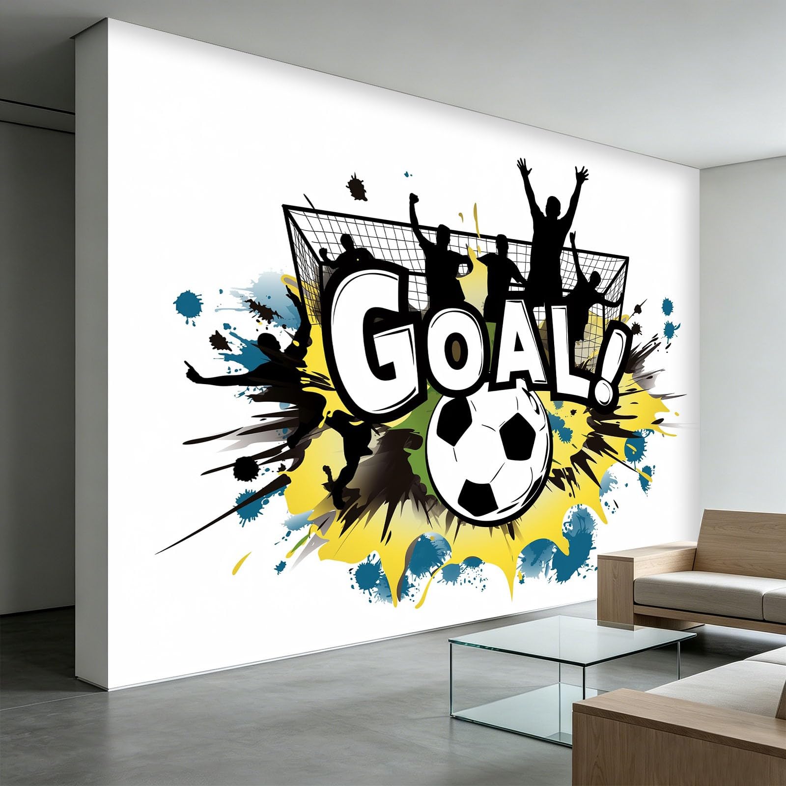 Panoramiczna tapeta Graffiti piłka nożna sport litery w paski fototapeta 3D 300 x 210 cm, Cartoon Wall Mural do sypialni salonu - plakat ścienny współczesny design biały