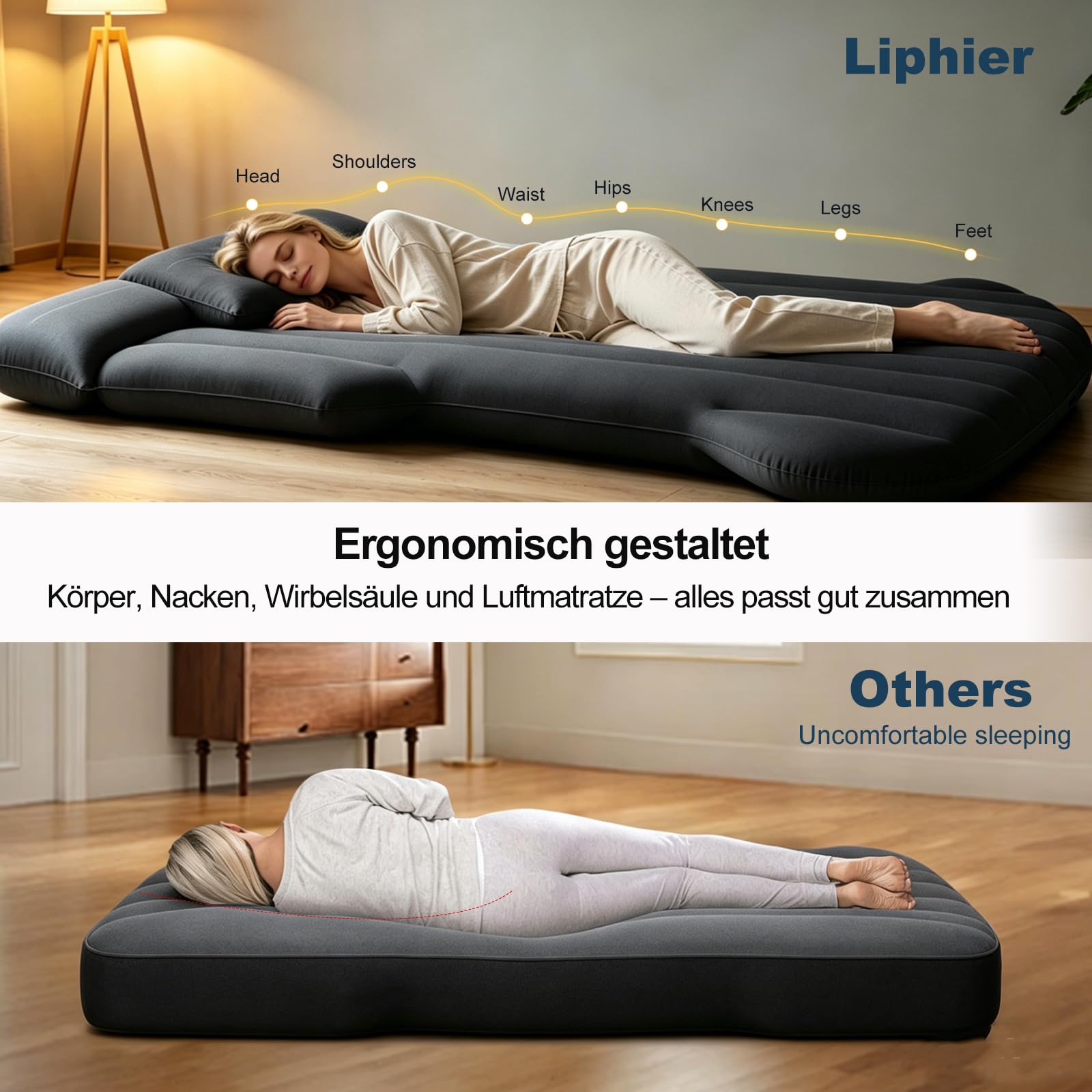 Auto Matratze Geeignet für Tesla Model Y für Camping Reisen | 190 Cm X 130 Cm, Mit Aufblaspumpe und 2 Kissen, 300KG Hohe Tragfähigkeit, 4 separate Luftkammern, Robustem PVC-Material
