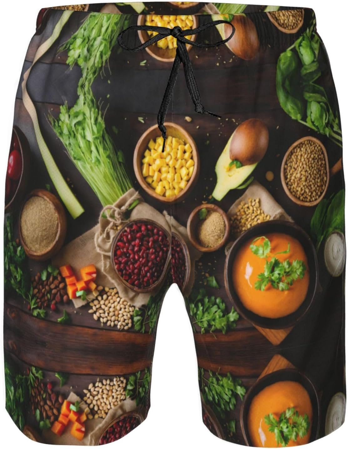WURTON Cartoon Vegetable Fruit Print Men's Swim Trunks Quick Dry Beach Shorts with Pockets Lining Swimwear Bathing Shorts