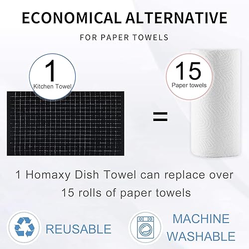 Miniatura 520 de Homaxy Toallas de cocina de rizo 100% algodón (gris oscuro, 13 x 28 pulgadas), diseño a cuadros, suaves y súper absorbentes, paquete de 6