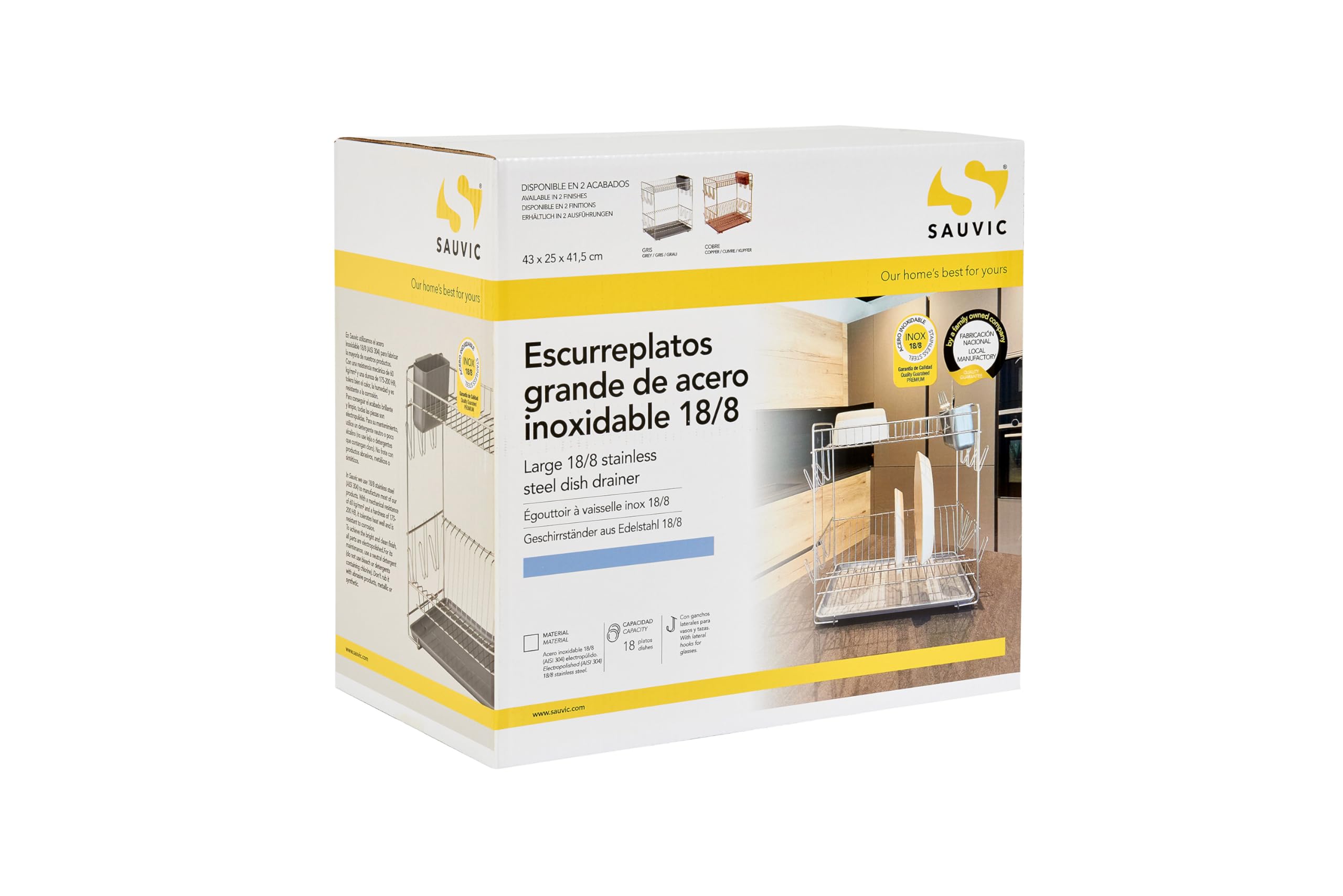 Sauvic Escurreplatos Acero Inoxidable, Grande 43x25x41,5 cm.