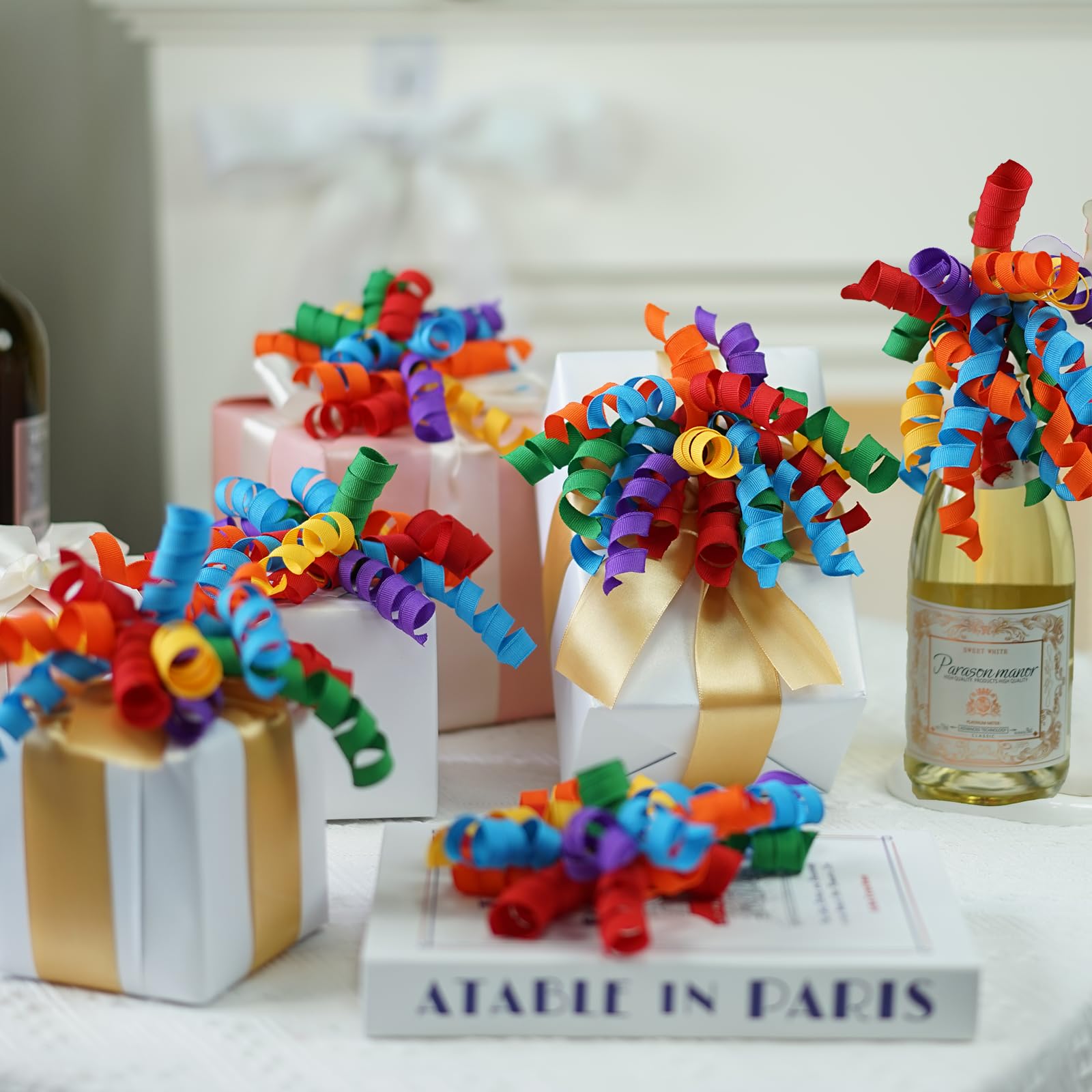 LAKKITY 17,8 cm gelockte Schleifen zum Verpacken von Geschenken, 8 Stück, selbstklebende Schleifen, Geschenkschleifen für Geschenke, Kuchen, Bandschleifen für Geburtstag, Hochzeit, Weihnachten