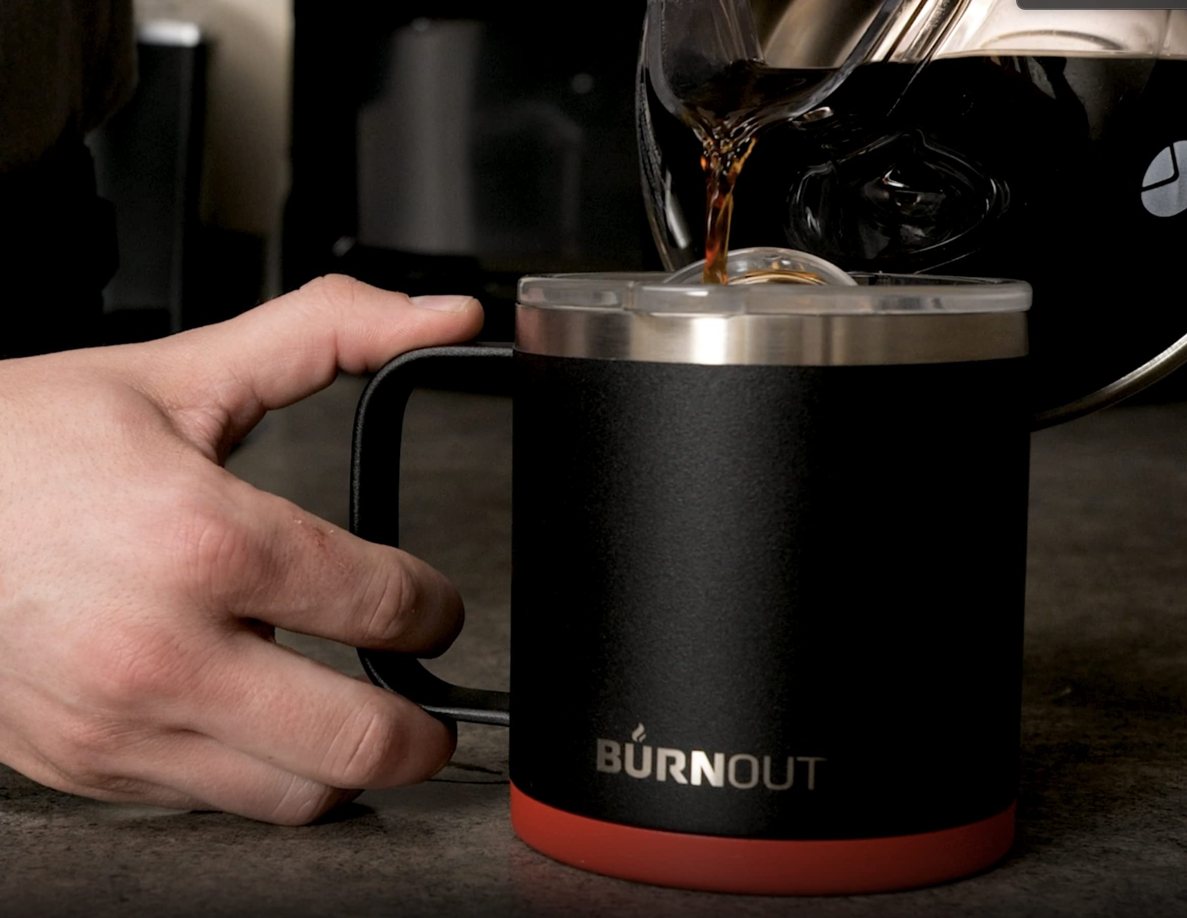BurnOut 2.0 Taza instantánea con control de temperatura (14 onzas, negro con rojo)