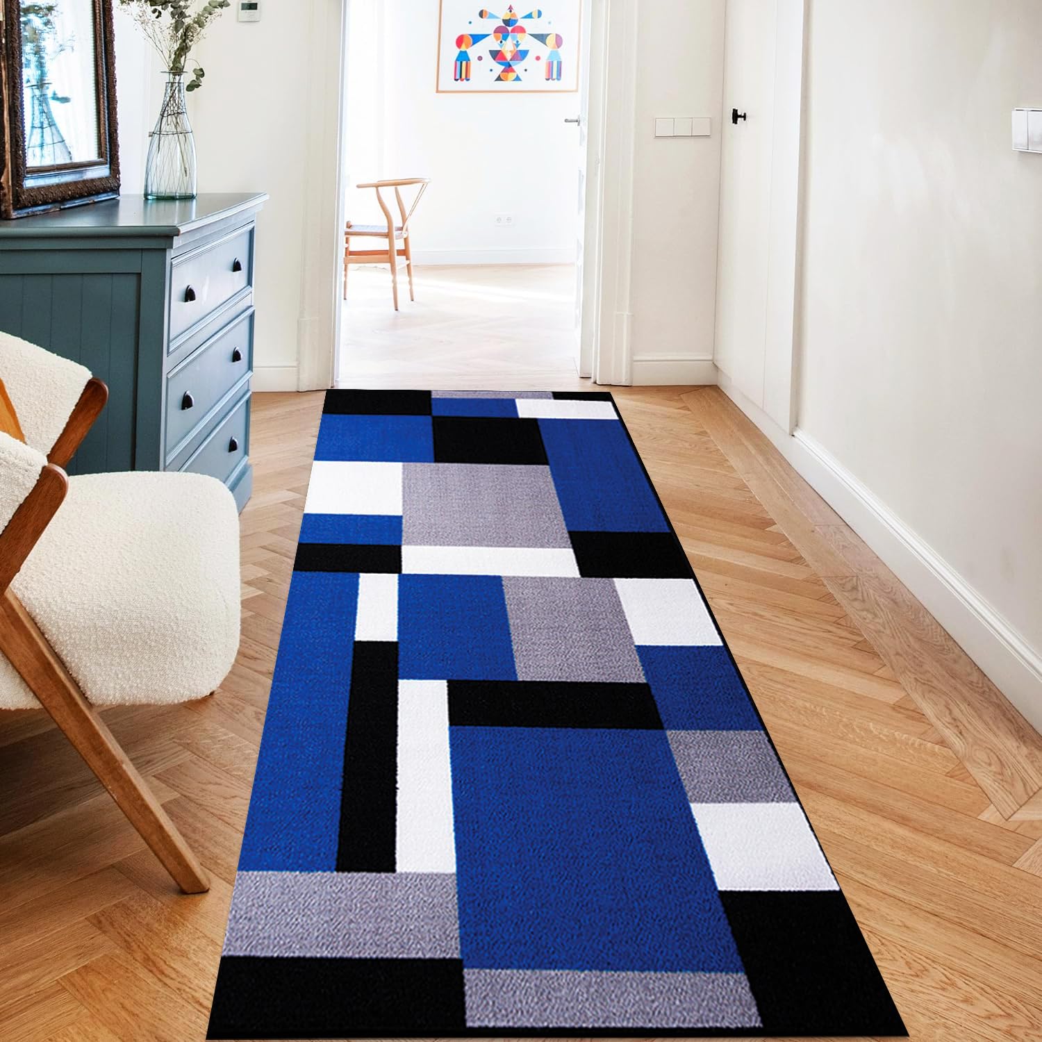 Rugs Inn Kilas Area Rug– Soft Solid Bright Color Geometric Non-Shed Low Pile Distressed Washable Large Rug for Bedroom Lounge Living Room (120 x 170 cm, Blue Black)