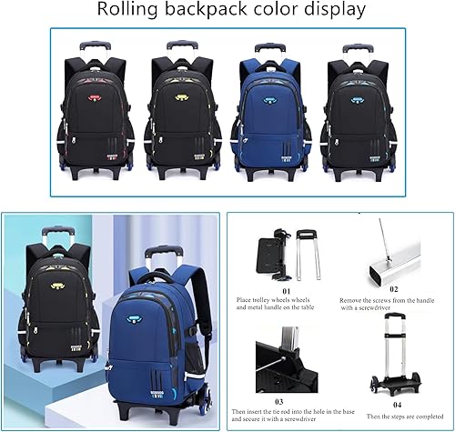 Miniatura 2 de Mochila con ruedas elementales de color sólido, estampado de camuflaje para niños, mochila escolar con ruedas para niños