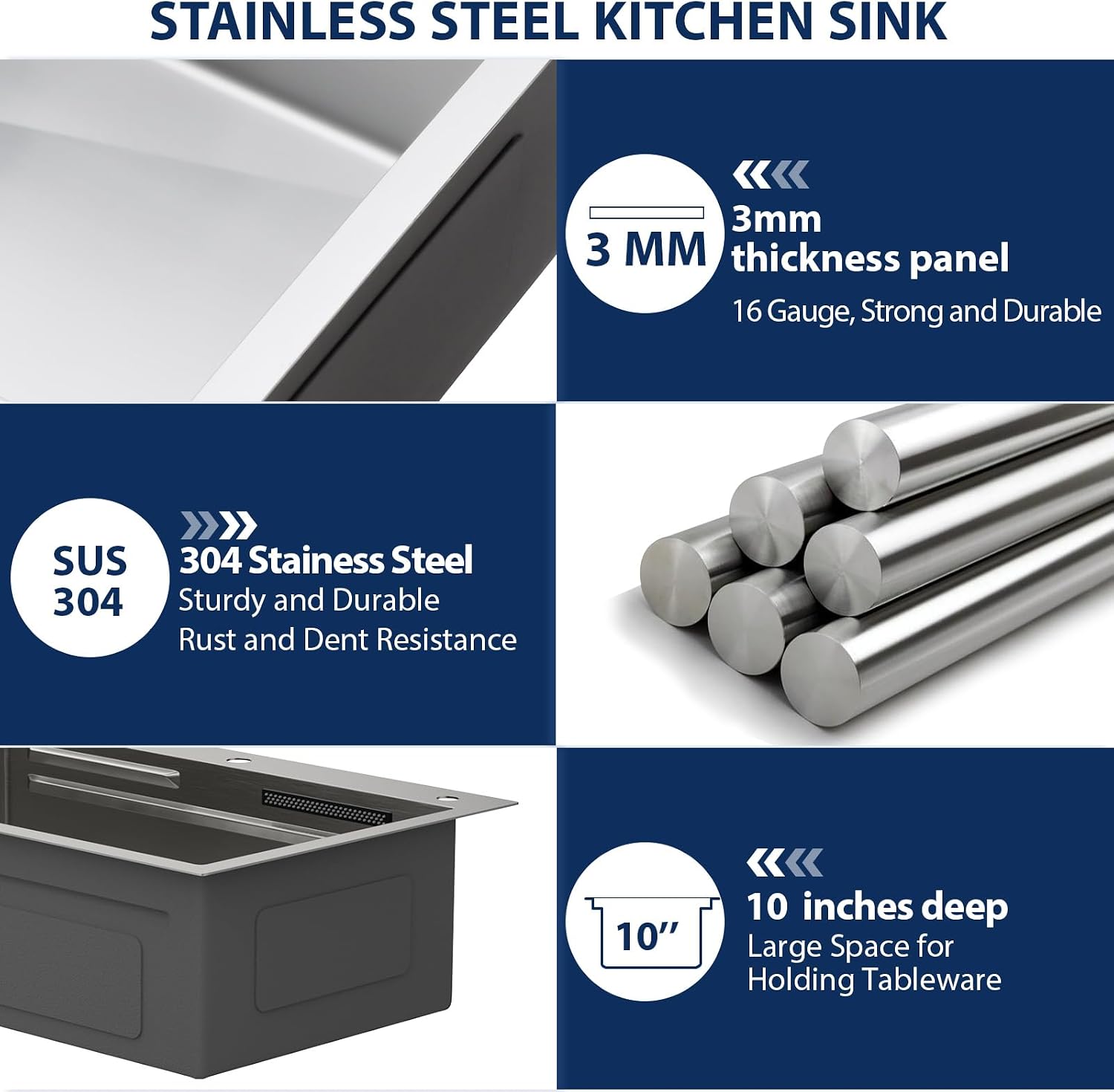 Lordear 33 Drop In Kitchen Sink with Faucet 33x22 Inch Waterfall Kitchen Sinks Topmount Stainless Steel 16 Gauge Single Bowl Workstation Smart Sink