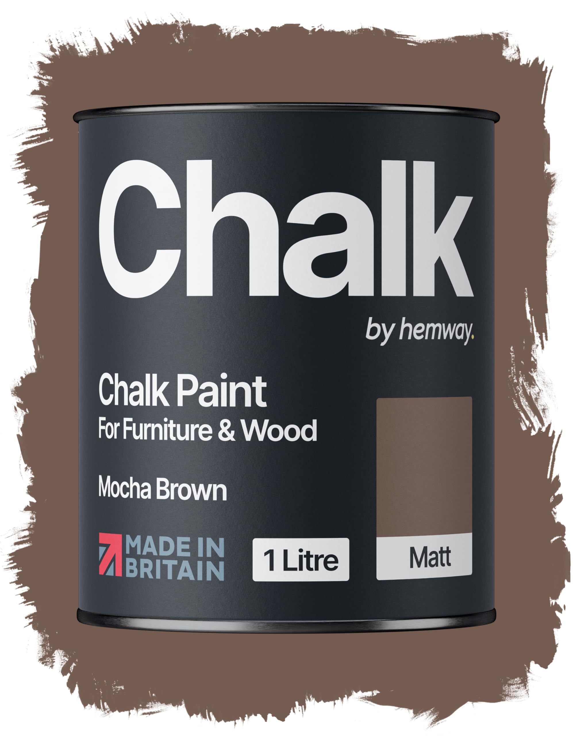 Hemway Chalk Paint Mocha Brown 1L, Furniture Paint, Matt Finish Shabby Chic, Chalk Furniture & Walls, Quick Dry & 1 Coat