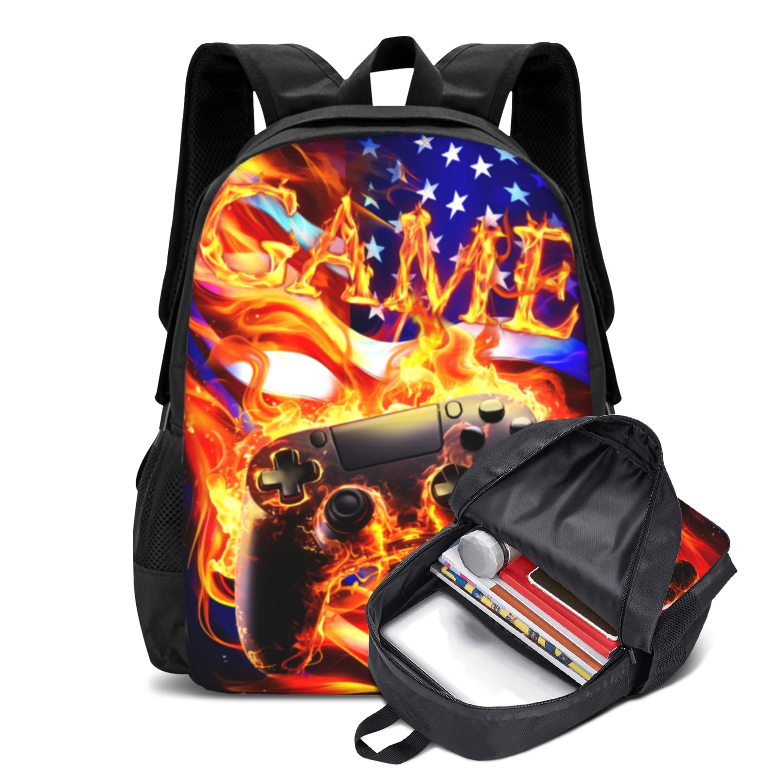 Abstract Gamepad Backpacks School Boys Backpack Ages 8-10 Video Games Gaming Backpack Water Resistant Bags Bookbag Travel Hiking Camping Daypack For Adults Teens Boys Girls