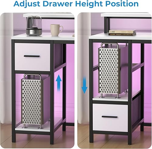 Miniatura 5 de GreenForest Escritorio para computadora con cajones de 39 pulgadas, escritorio para juegos con luces LED y tomas de corriente, escritorio pequeño